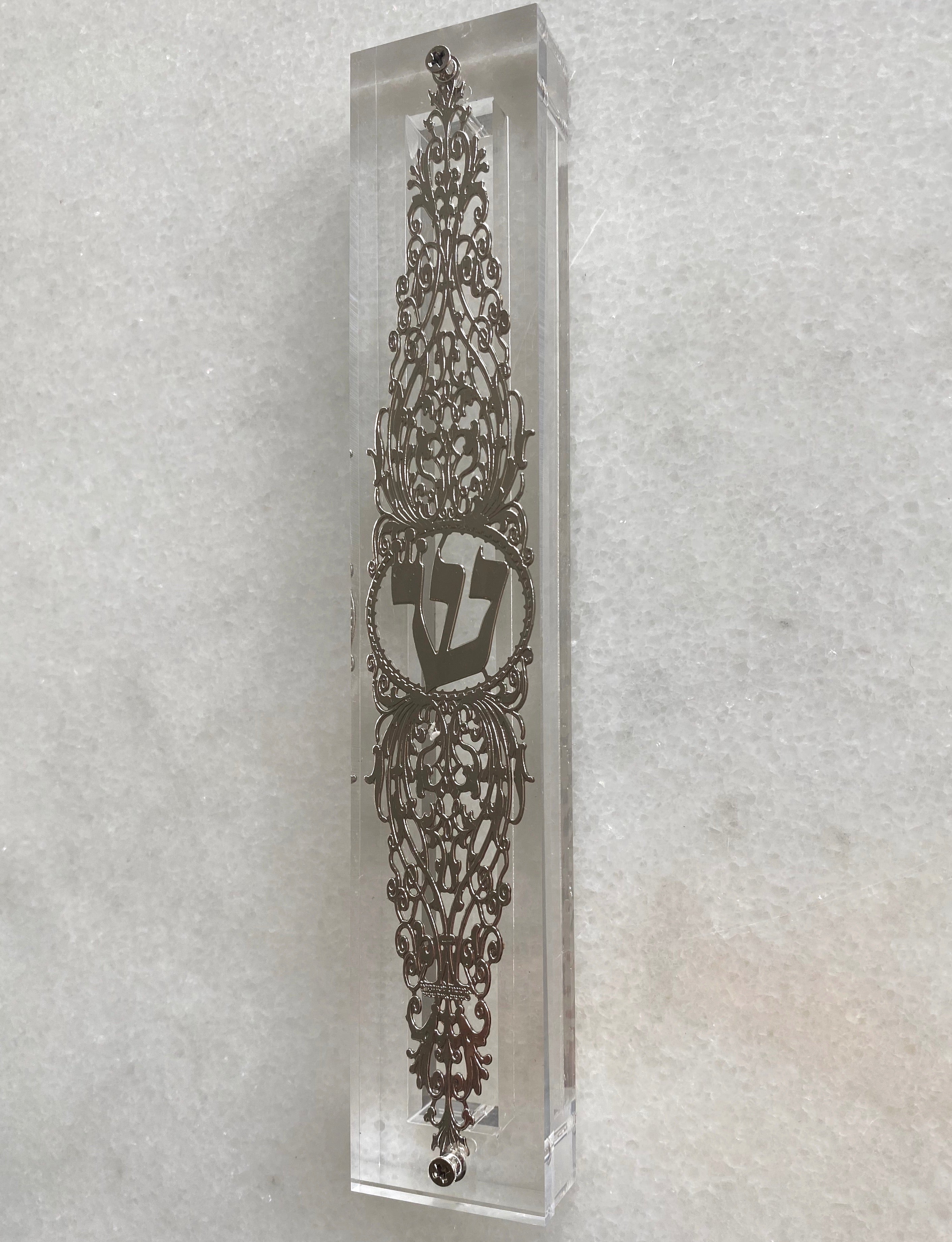 Acrylic 24K Silver Plated Mezuzah Ornate