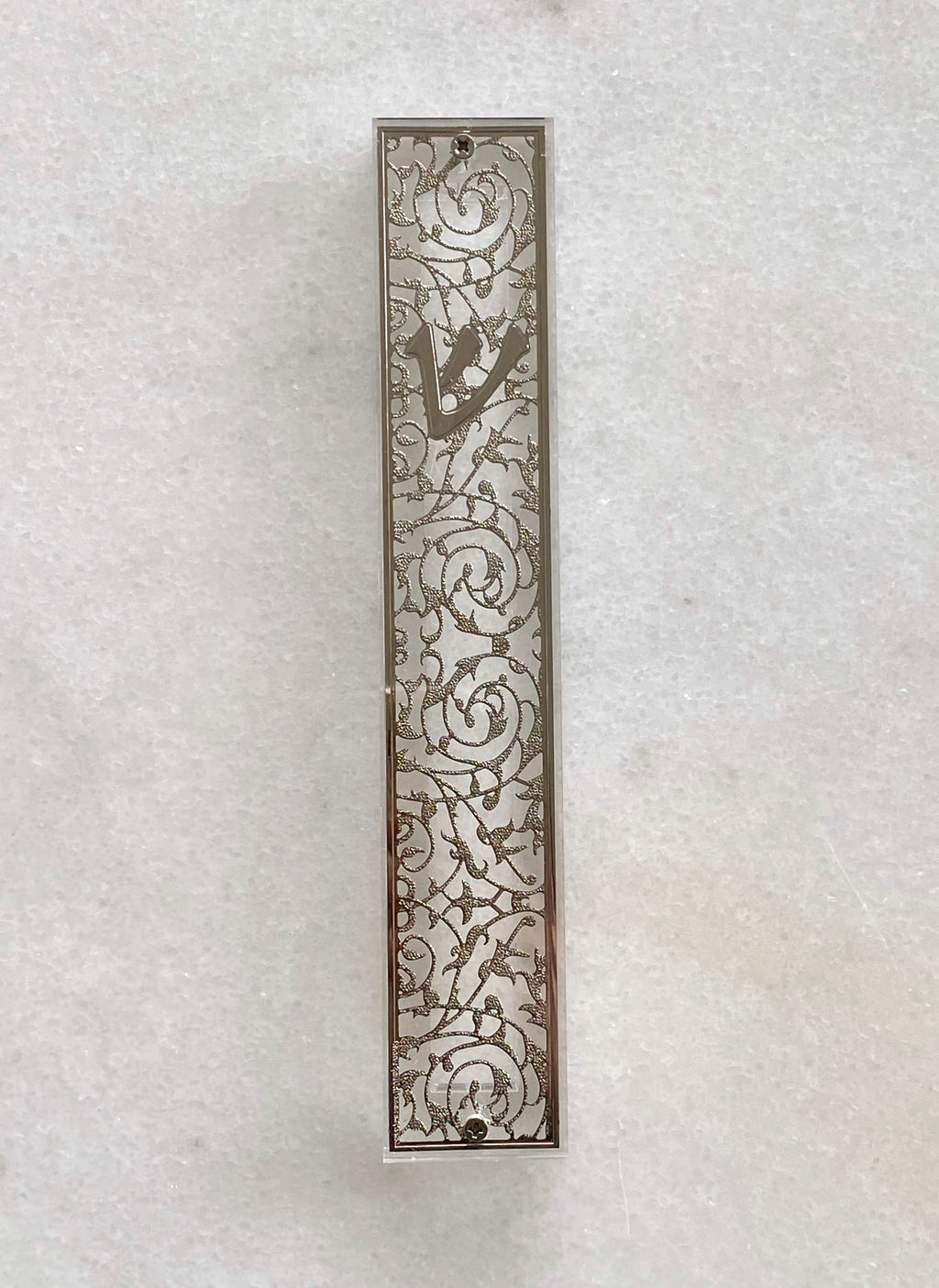 Acrylic 24K Silver Plated Mezuzah Floral