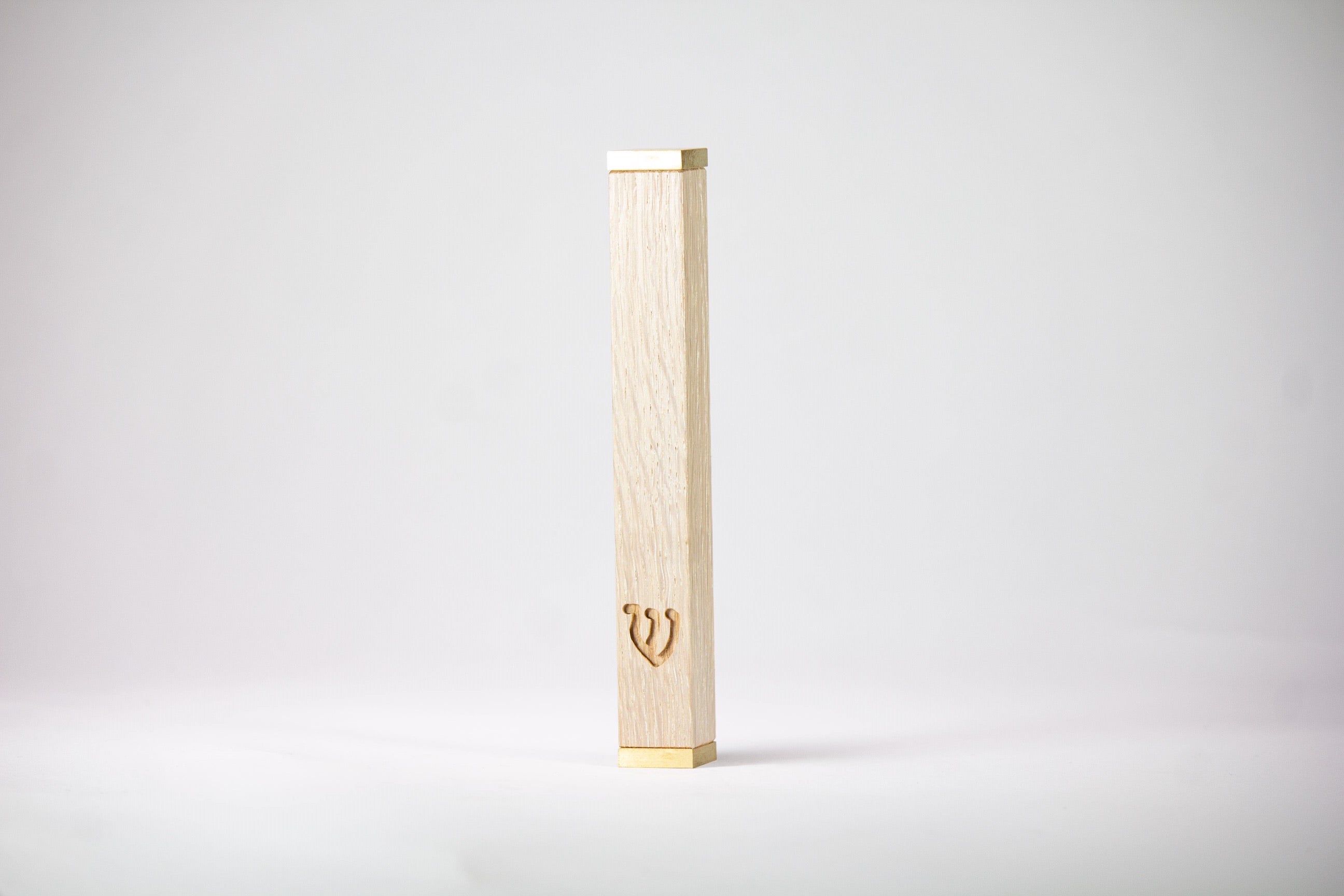 Whitewashed Stain Oak Mezuzah + Brass