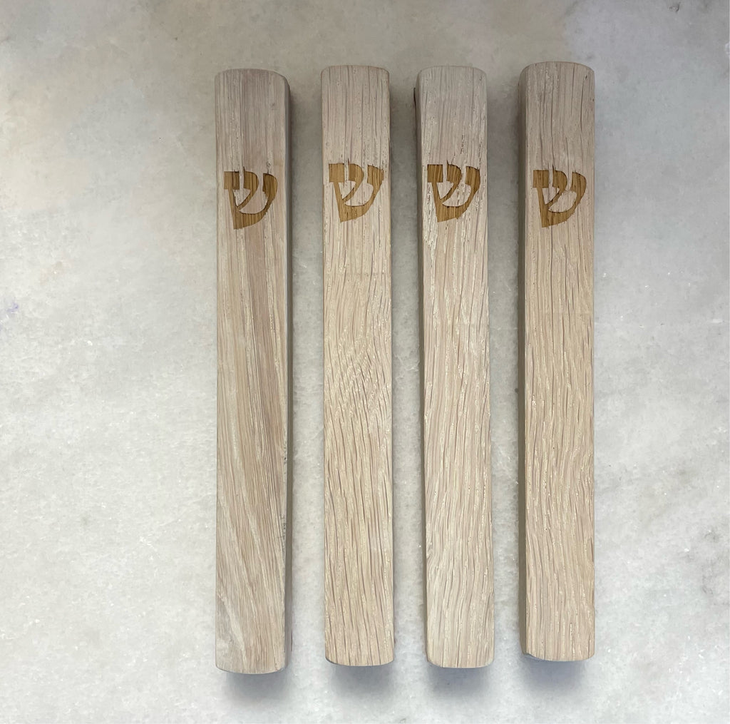 Whitewashed Oak mezuzah | engraved traditional shin