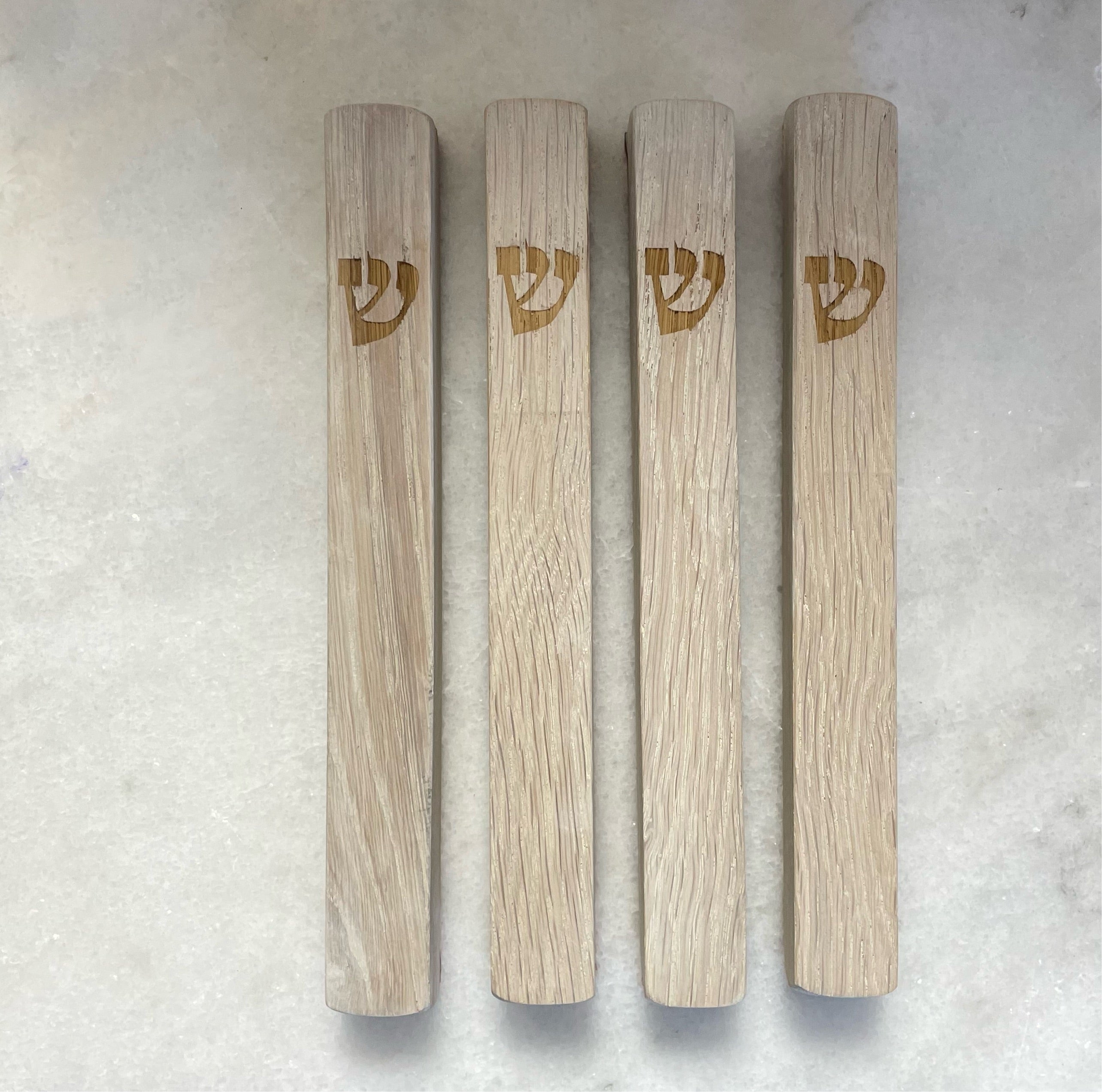 Whitewashed Oak mezuzah | engraved traditional shin