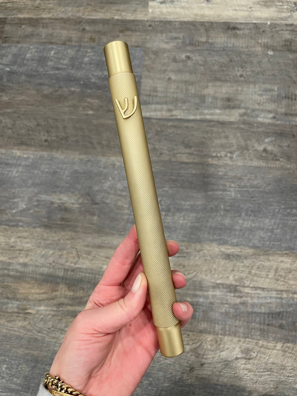 Textured Mezuzah Large Shin | Sateen Finished Brass