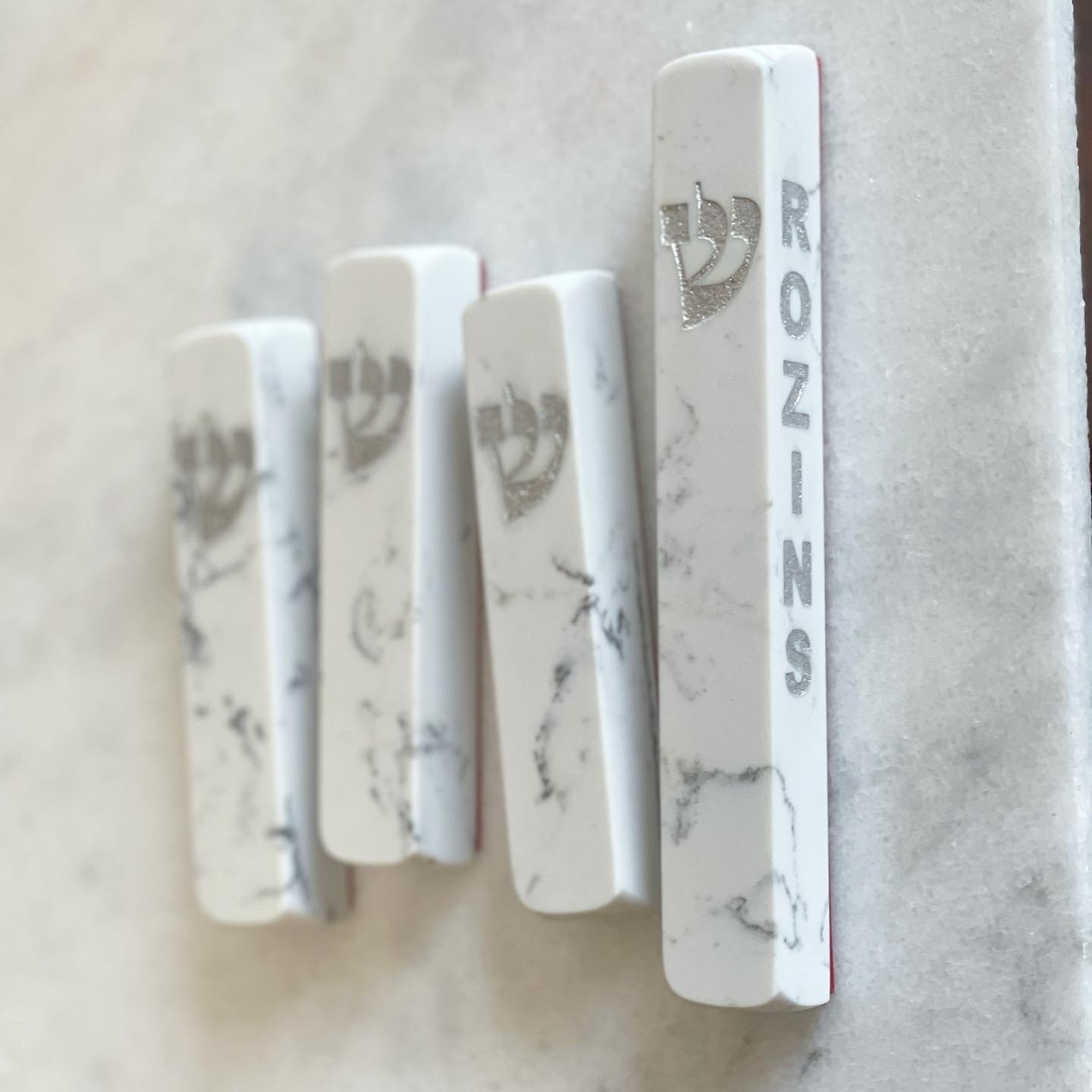 Carrara Mezuzah | Engraved Silver Shin