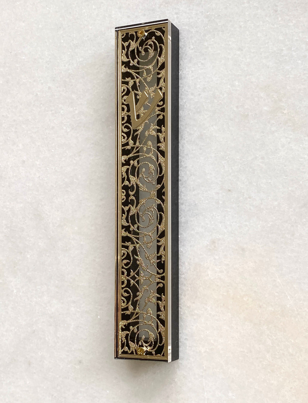 Acrylic & Black 24K Gold Plated Mezuzah Intricate