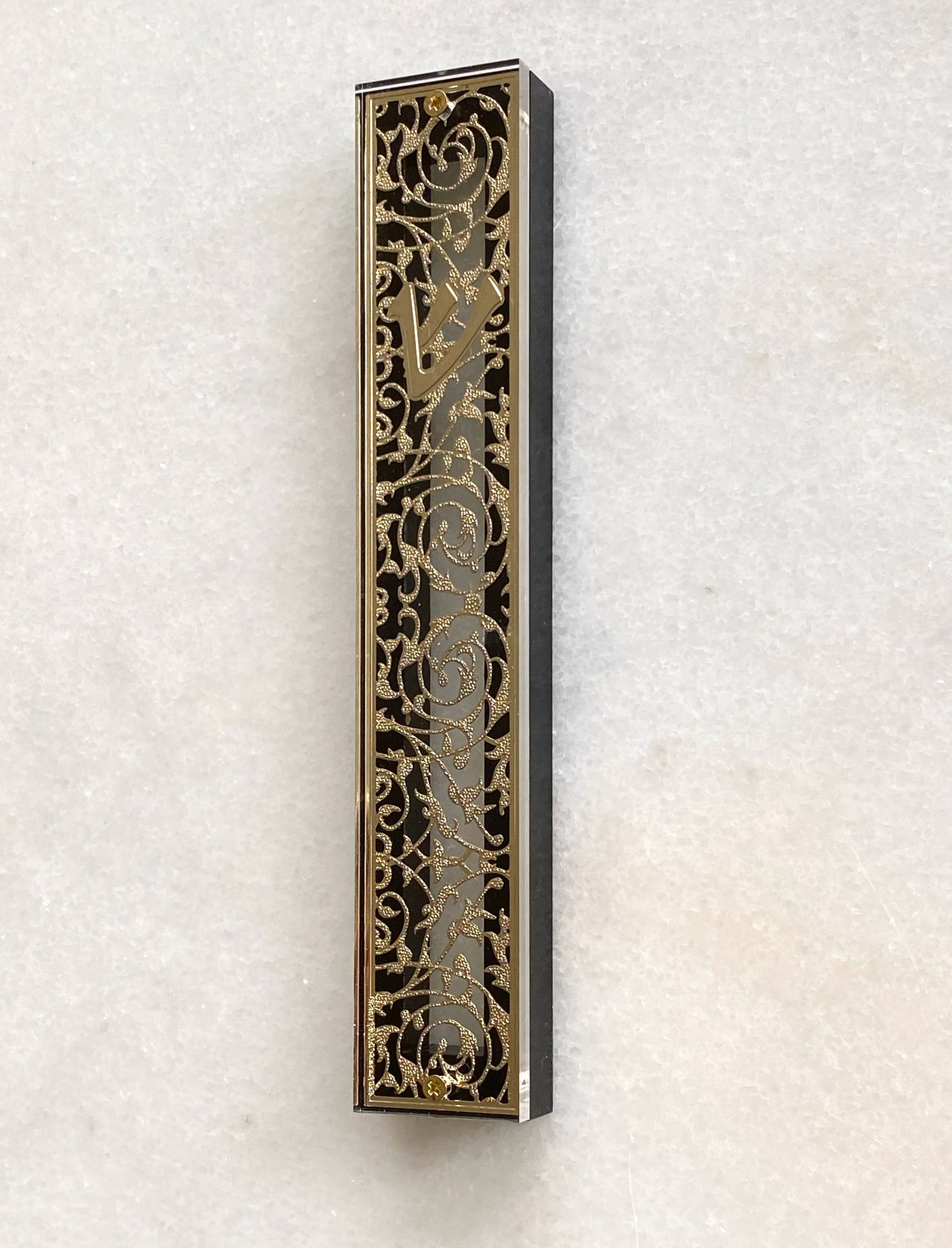 Acrylic & Black 24K Gold Plated Mezuzah Intricate