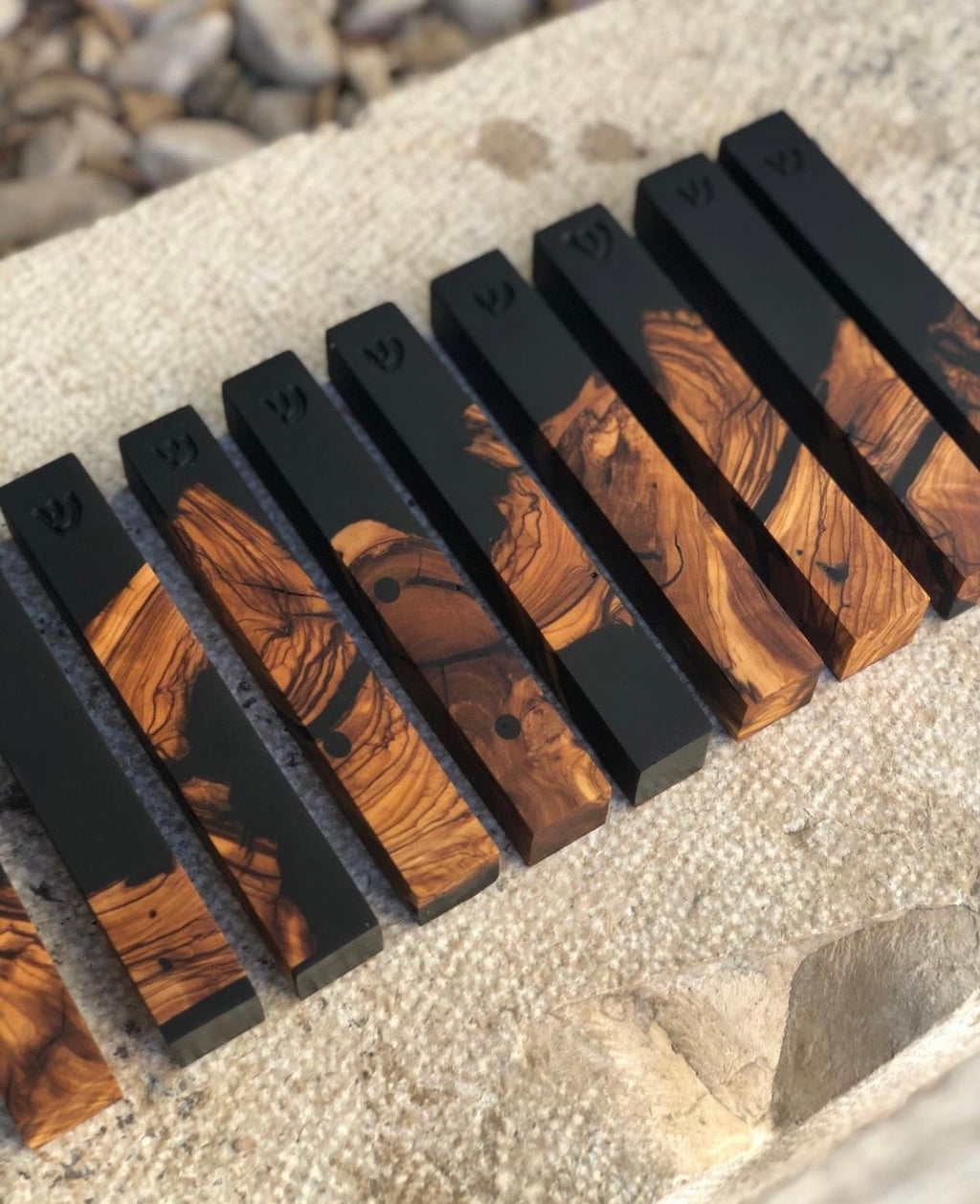 Olive Wood + Black Mezuzah | Engraved Shin