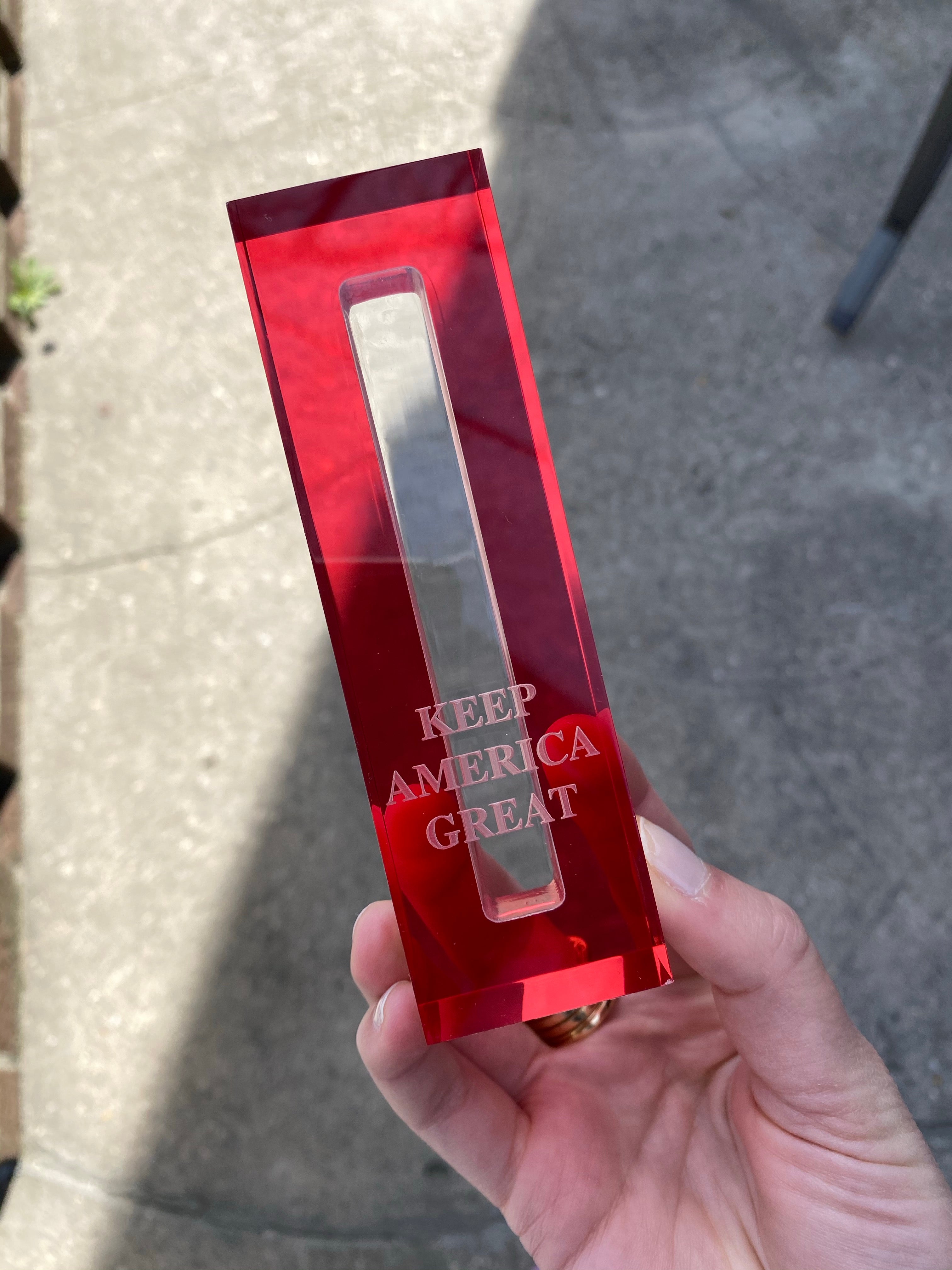 The Lucite Mezuzah Medium Red “ Keep America Great”
