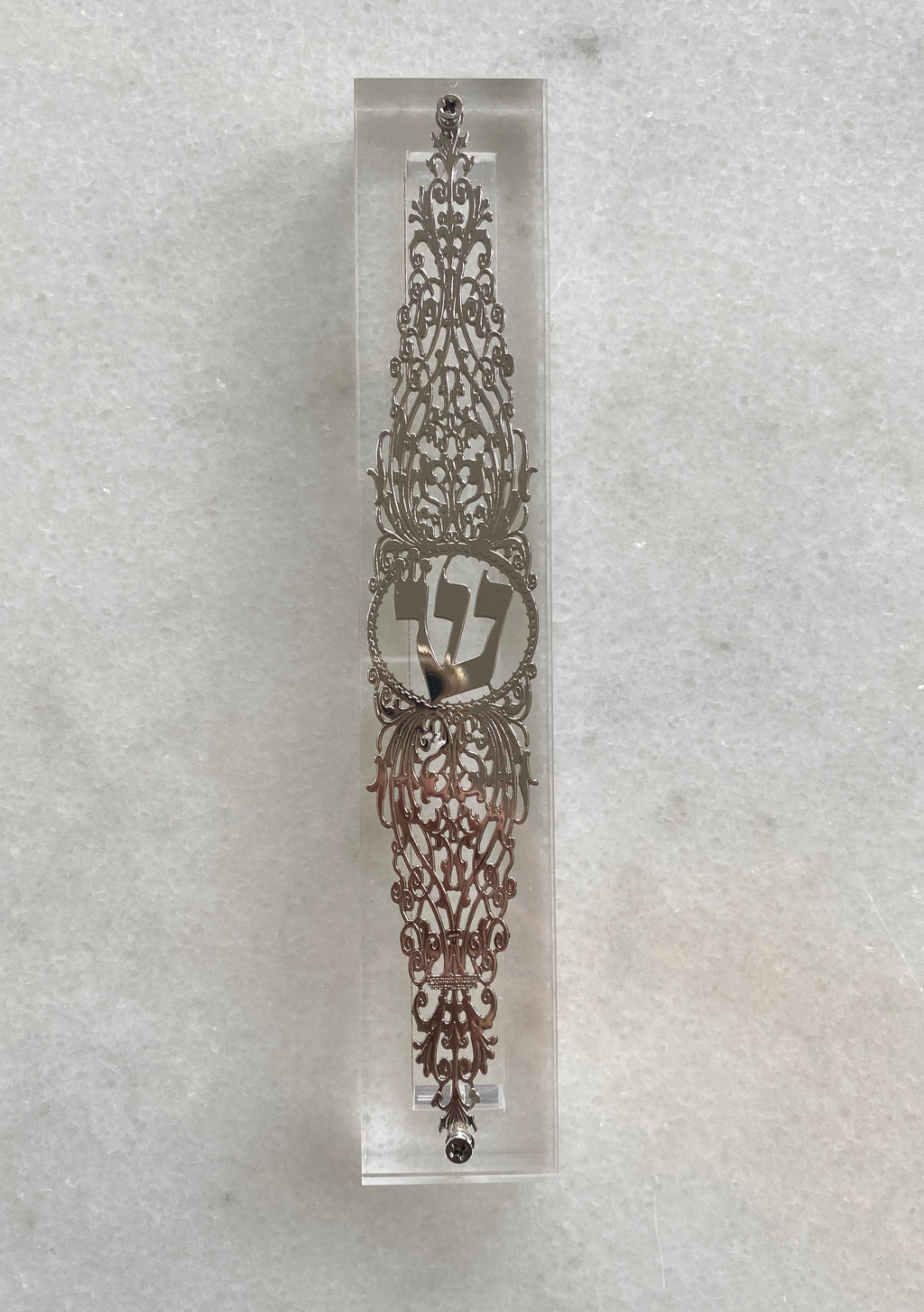 Acrylic 24K Silver Plated Mezuzah Ornate