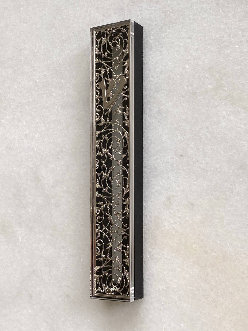 Acrylic & Black 24K Silver Plated Mezuzah Intricate