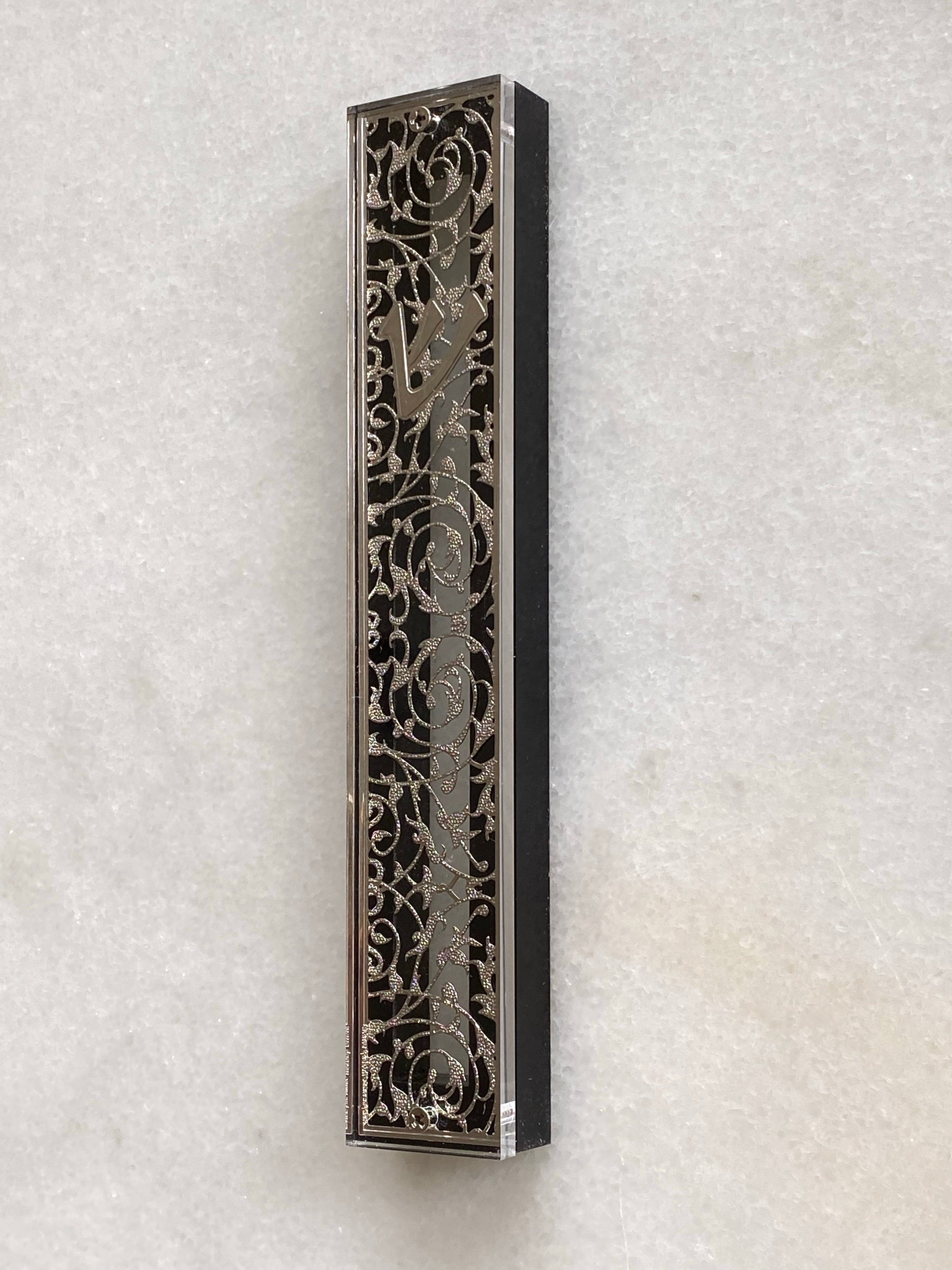 Acrylic & Black 24K Silver Plated Mezuzah Intricate