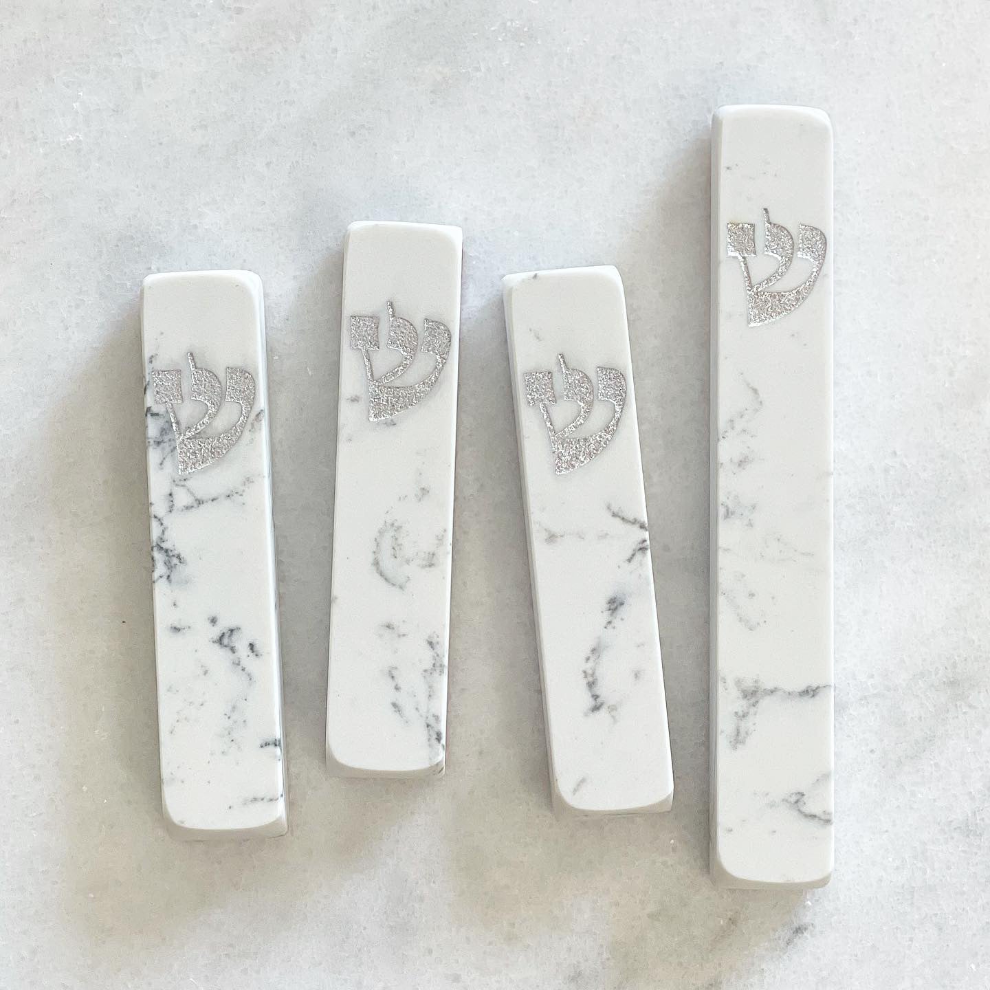Carrara Mezuzah | Engraved Silver Shin