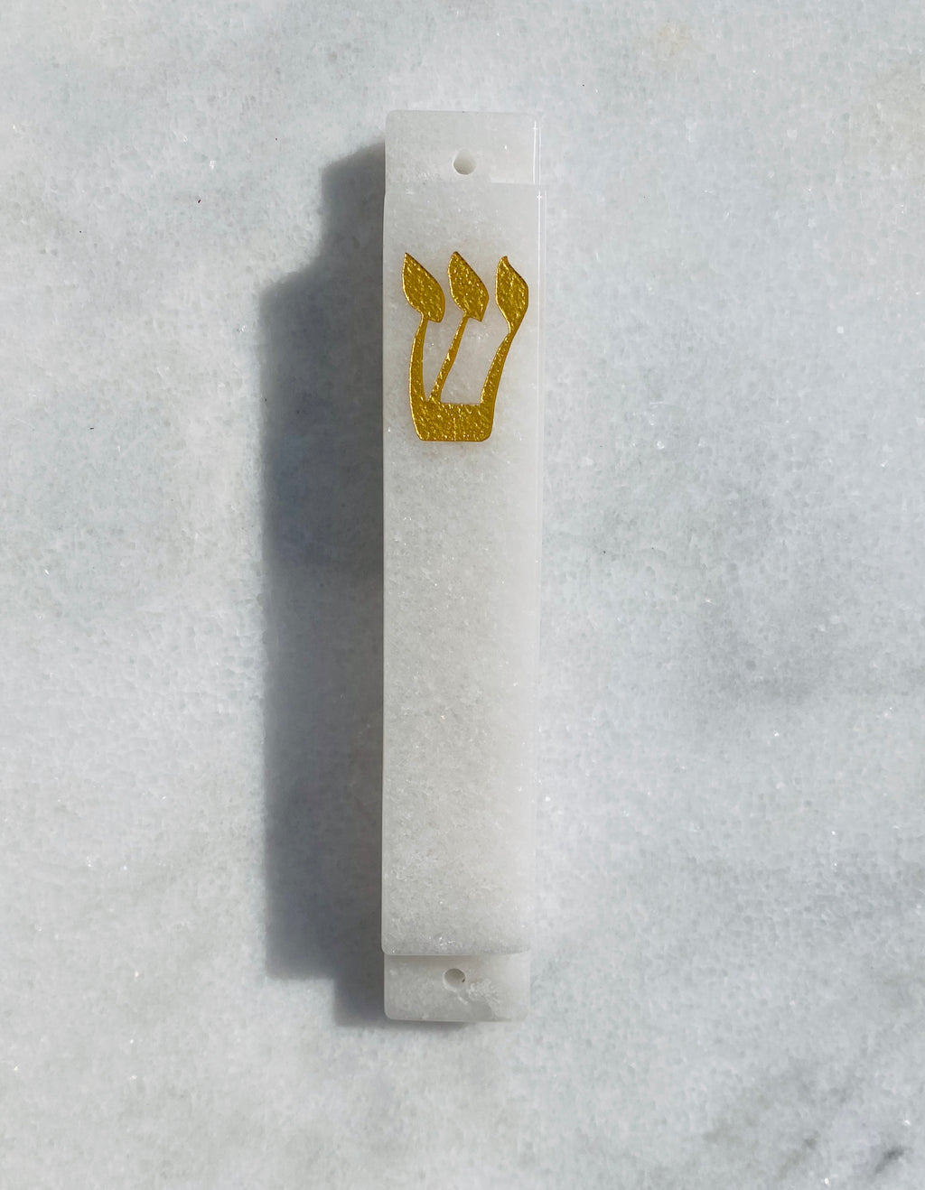 Carved White Jade Stone Mezuzah | LARGE