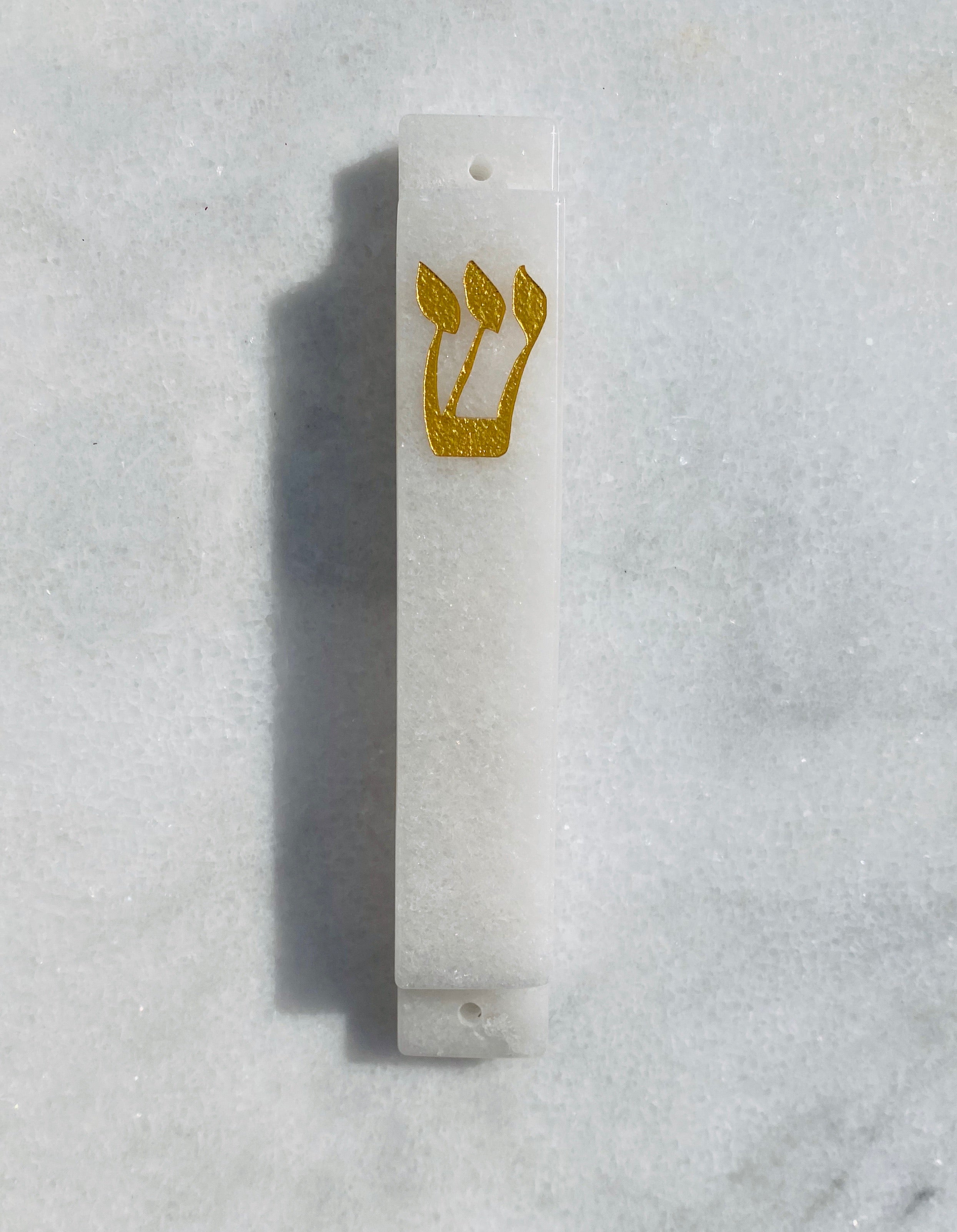 Carved White Jade Stone Mezuzah | LARGE