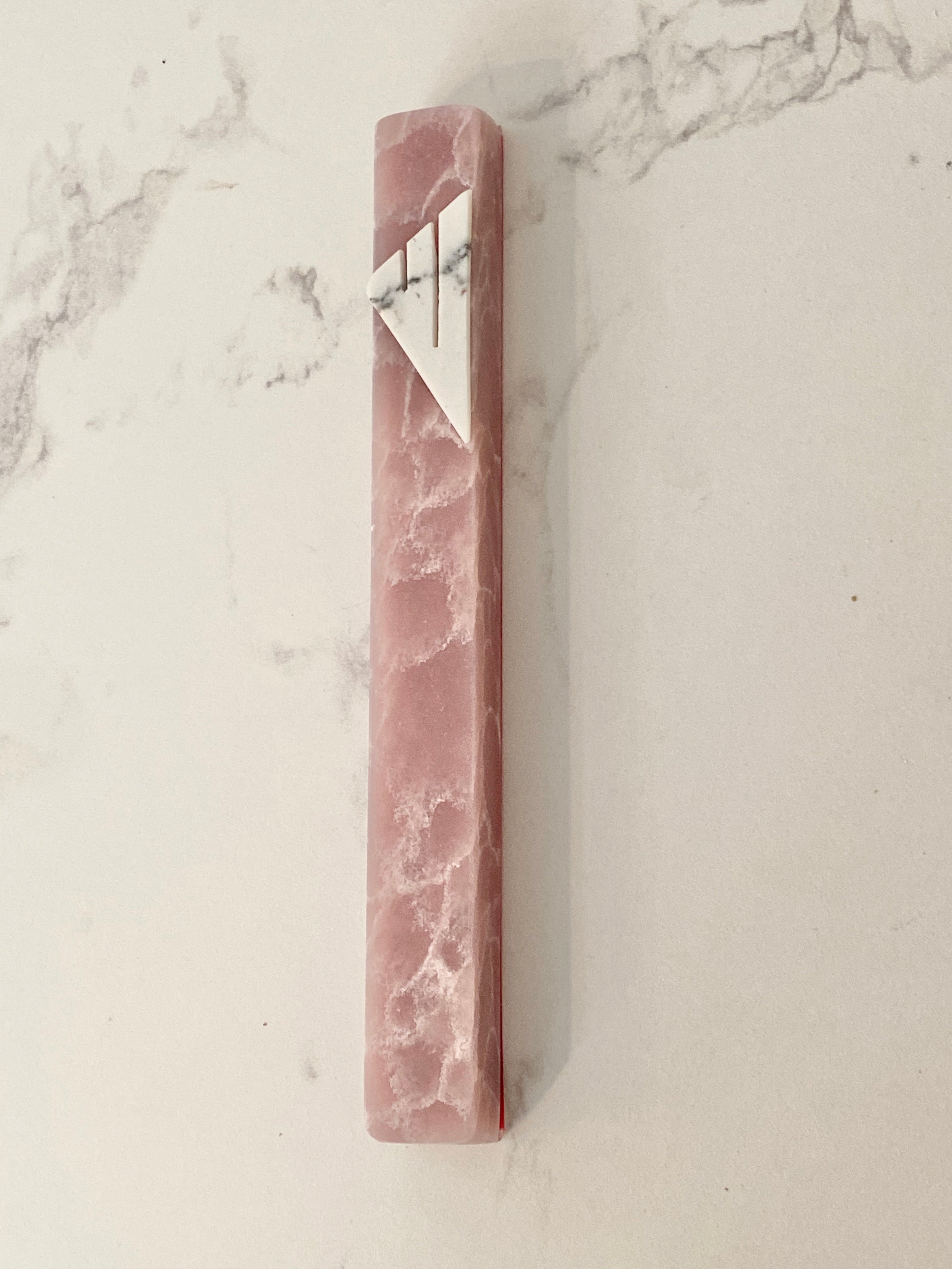 Rose Pink Quartz Mezuzah Carrara Shin