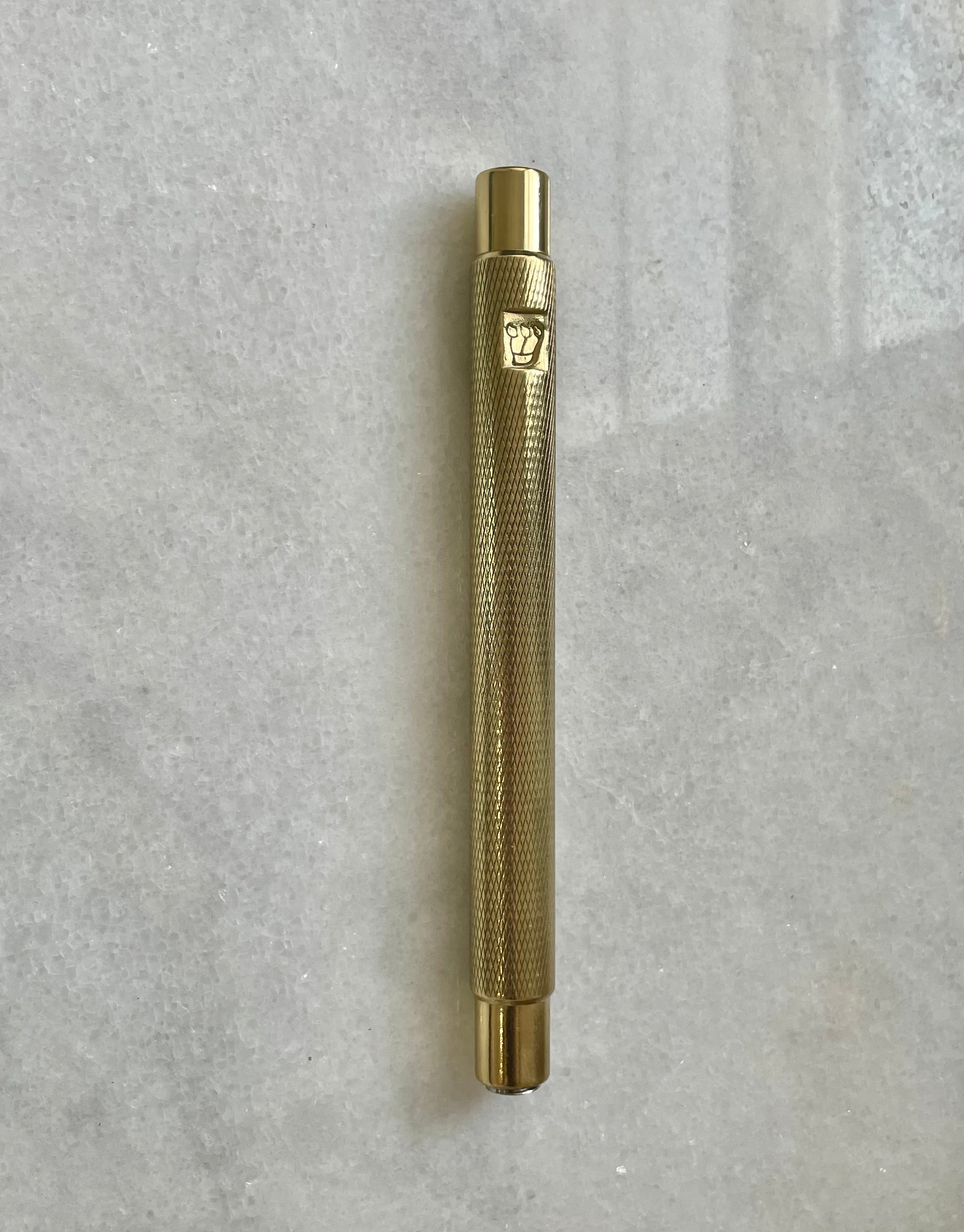 Textured Mezuzah Stamped Shin | Shiny Brass