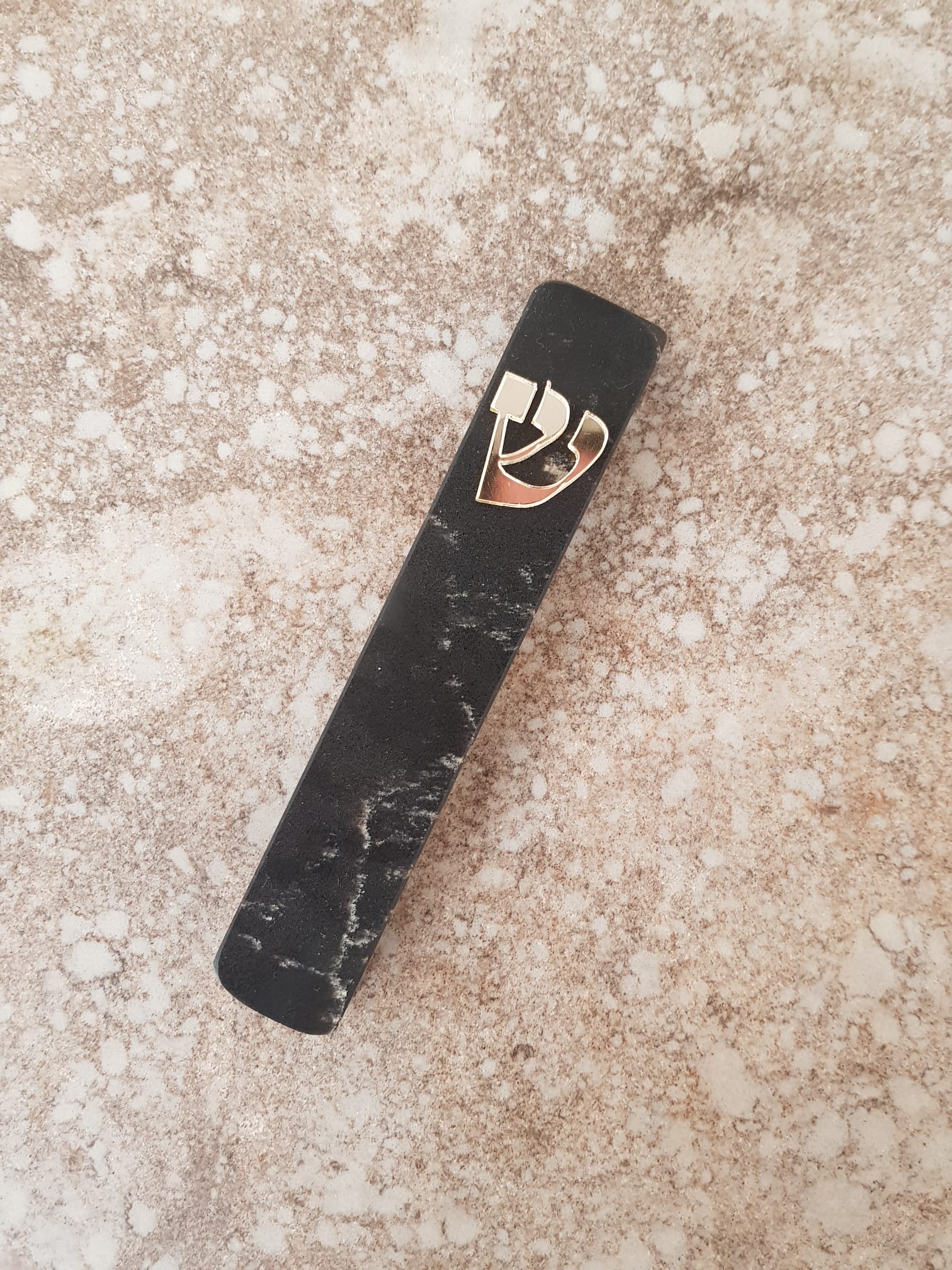 Eclipse Mezuzah Black Marble | Silver Mirror Shin