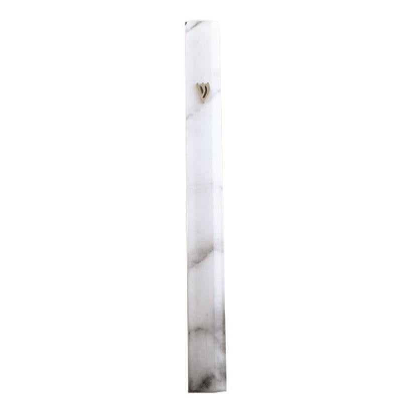 Aluminum Mezuzah 10cm - White Marble Design