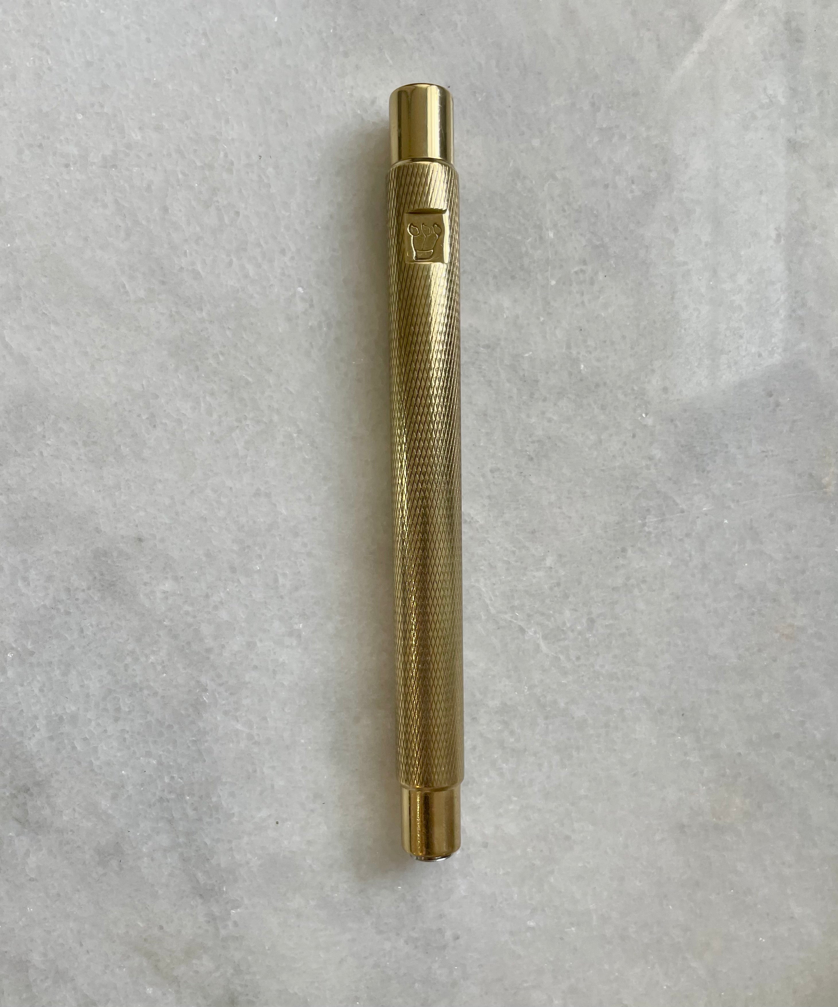 Textured Mezuzah Stamped Shin | Shiny Brass