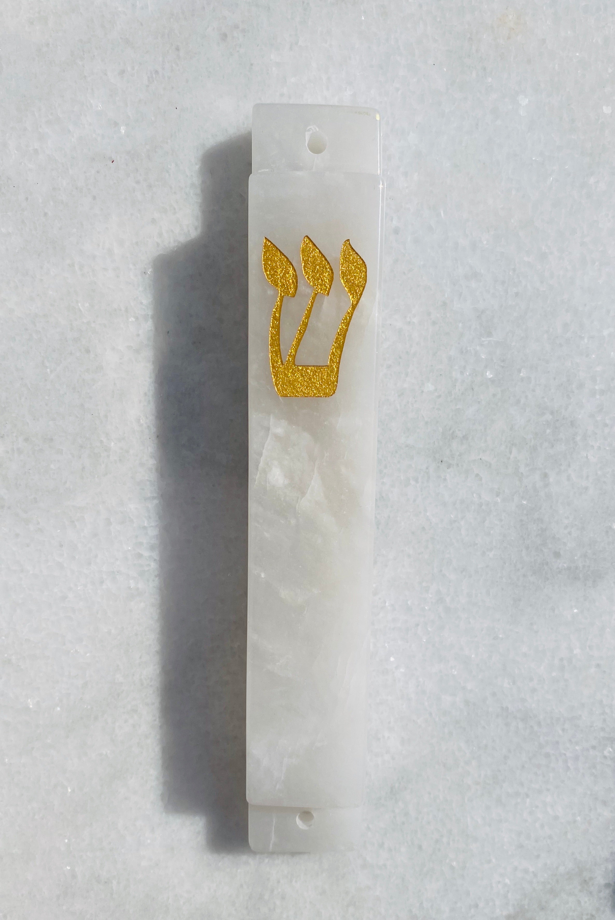 Carved White Jade Stone Mezuzah | LARGE