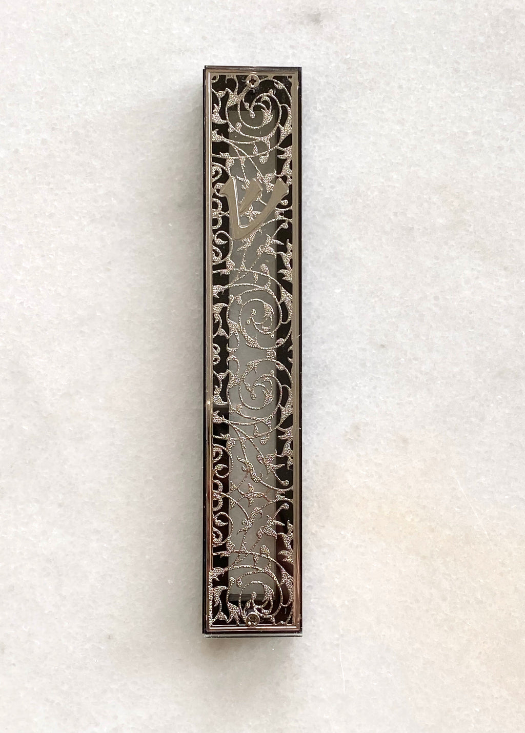 Acrylic & Black 24K Silver Plated Mezuzah Intricate