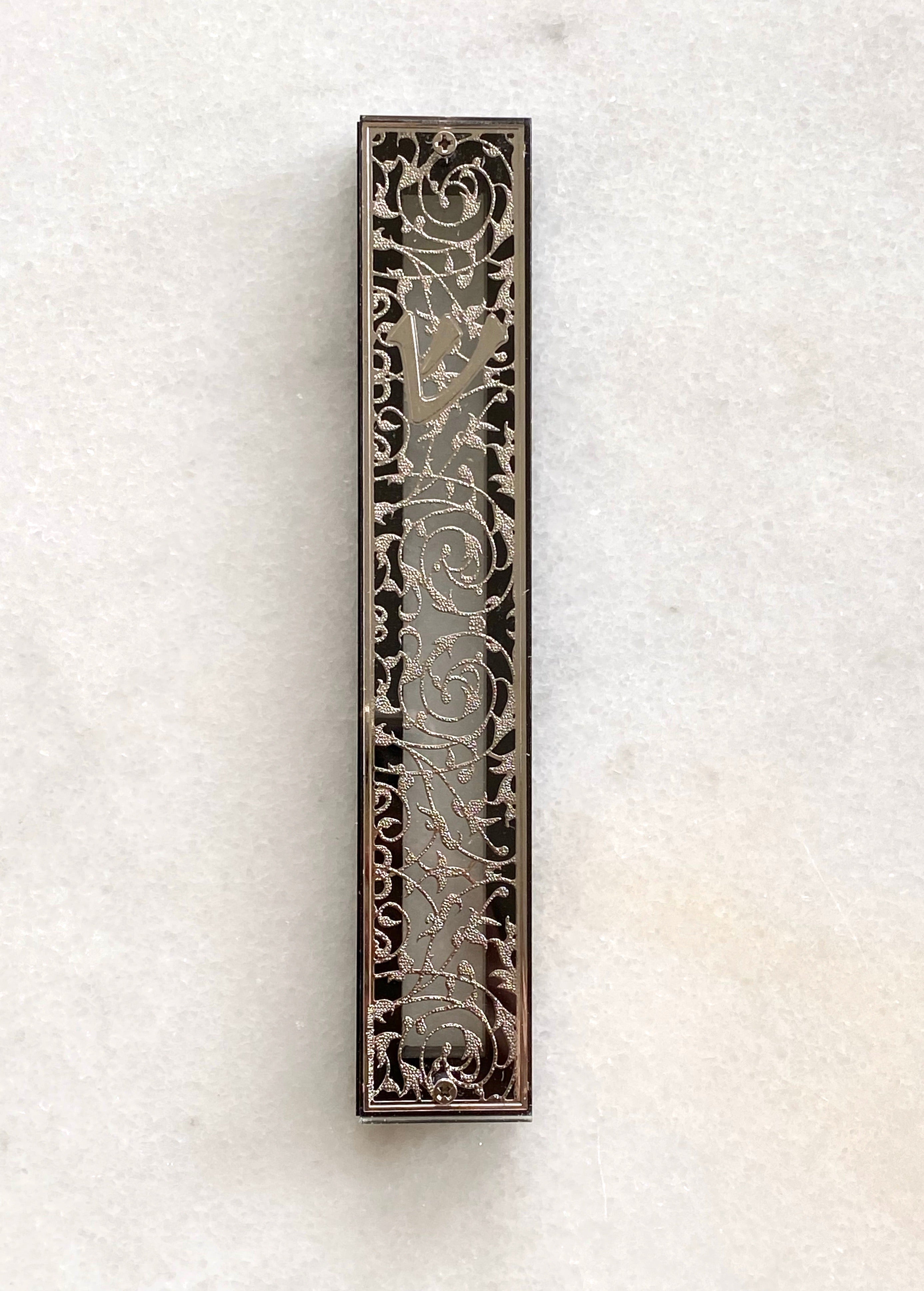 Acrylic & Black 24K Silver Plated Mezuzah Intricate