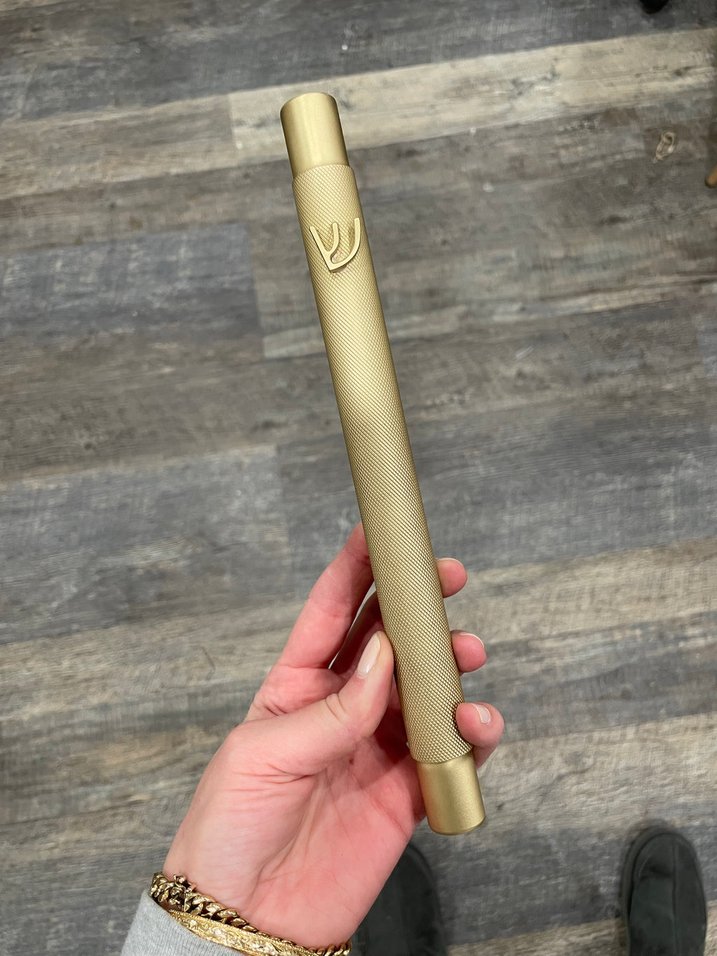 Textured Mezuzah Large Shin | Sateen Finished Brass