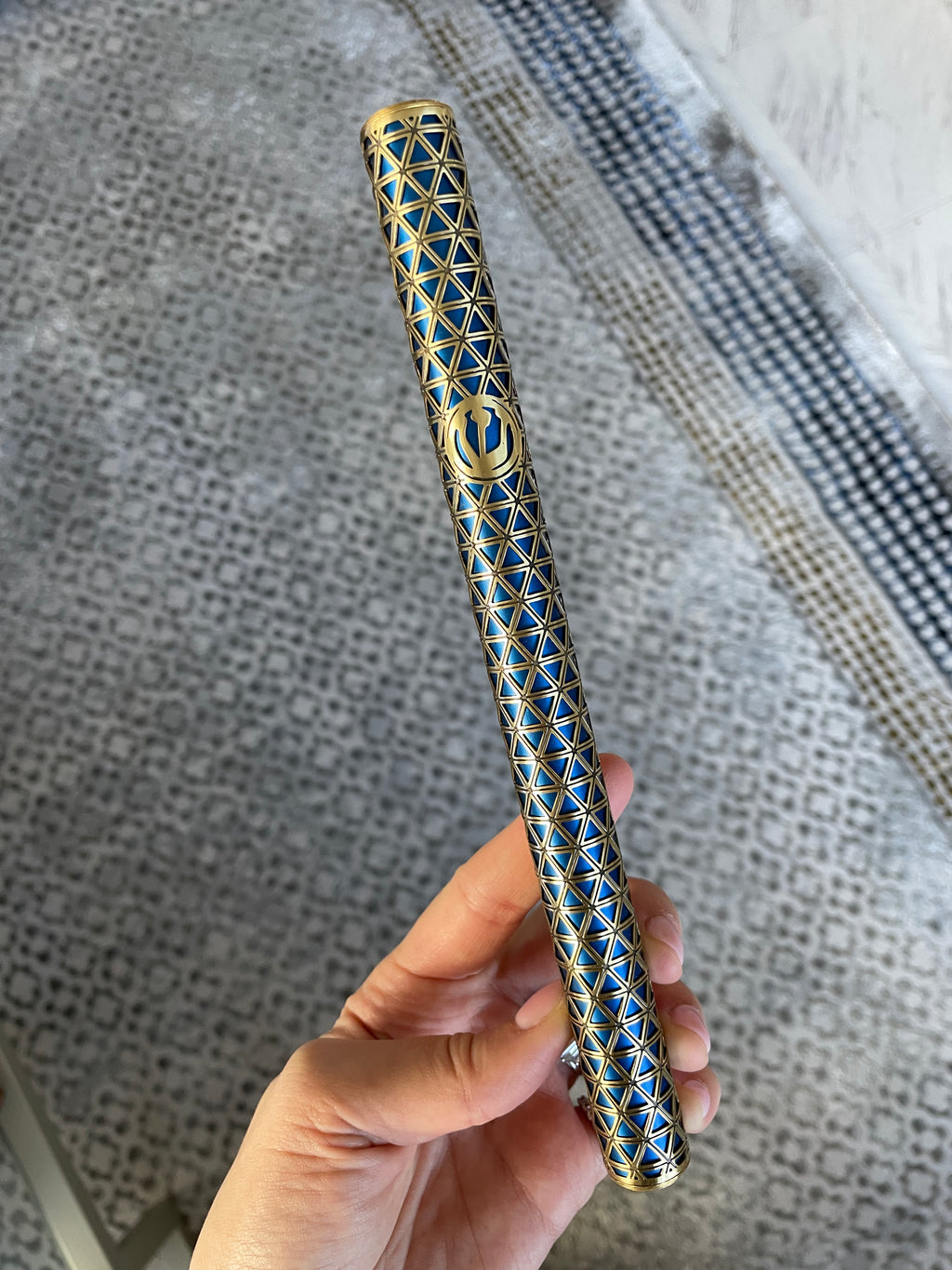 Brass Round Mezuzah design | Blue Anodized Aluminum