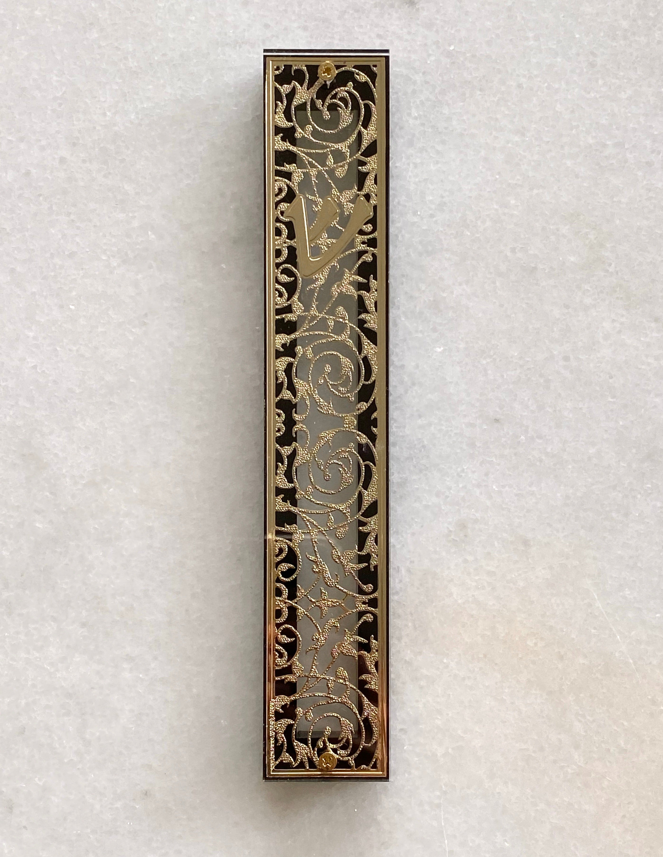 Acrylic & Black 24K Gold Plated Mezuzah Intricate