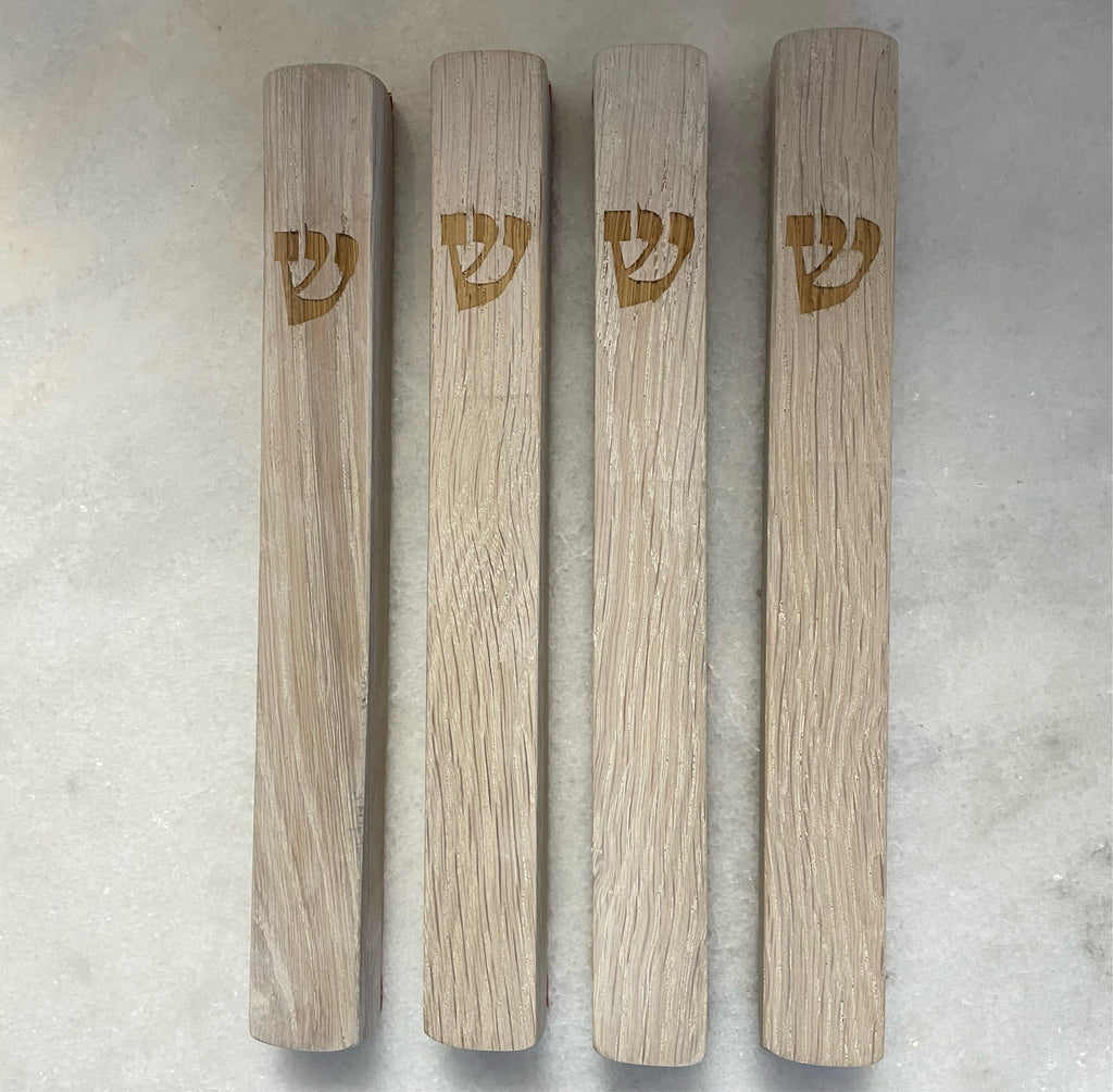 Whitewashed Oak mezuzah | engraved traditional shin