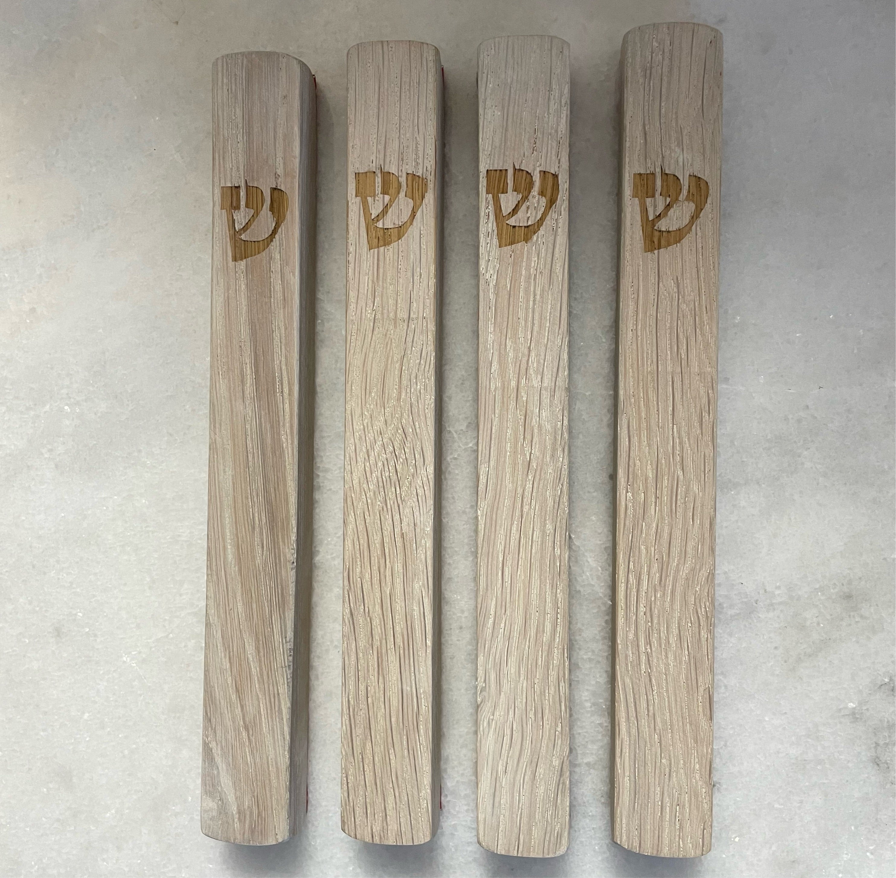 Whitewashed Oak mezuzah | engraved traditional shin