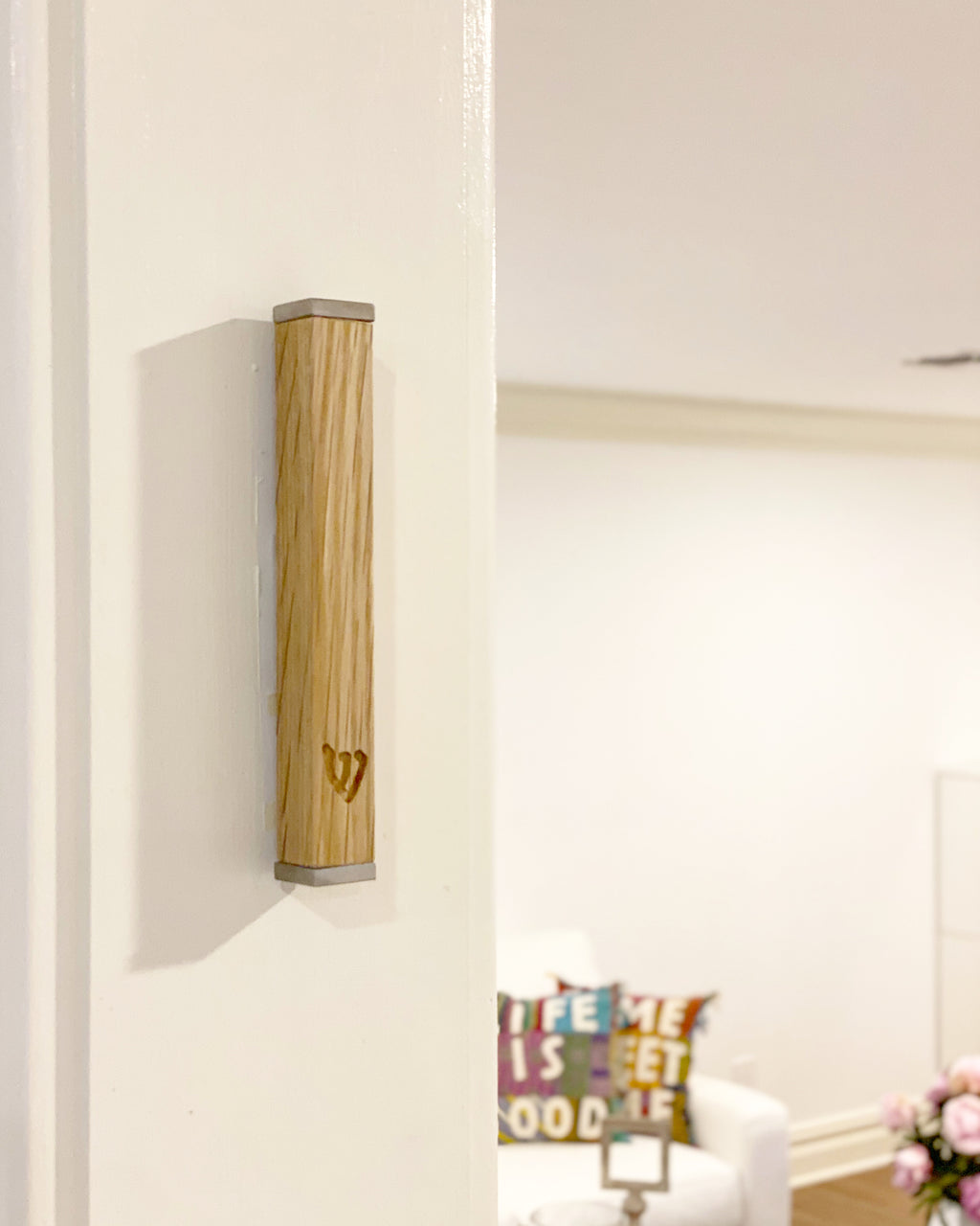 Solid Oak Mezuzah | Stainless Steel Caps