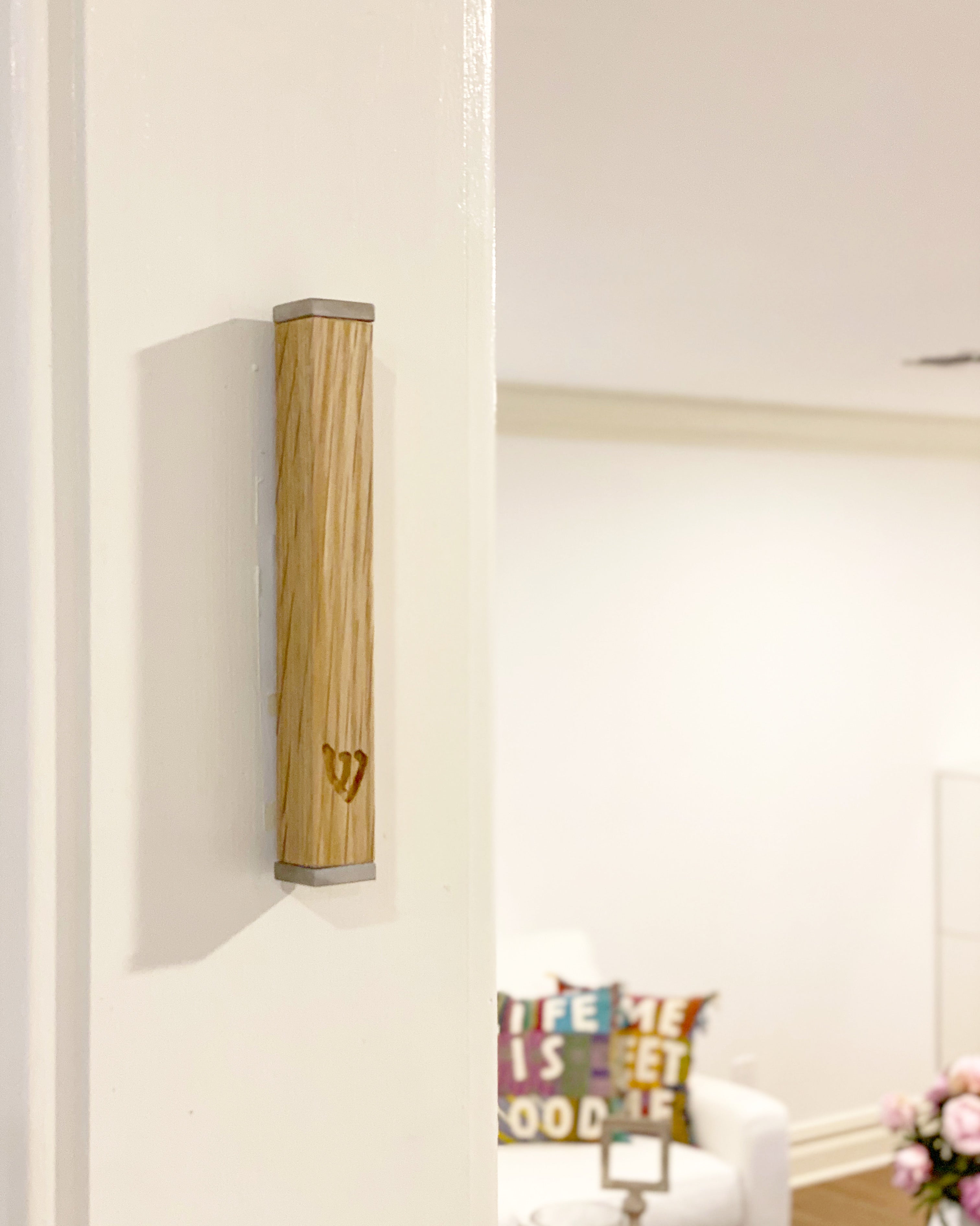 Solid Oak Mezuzah | Stainless Steel Caps