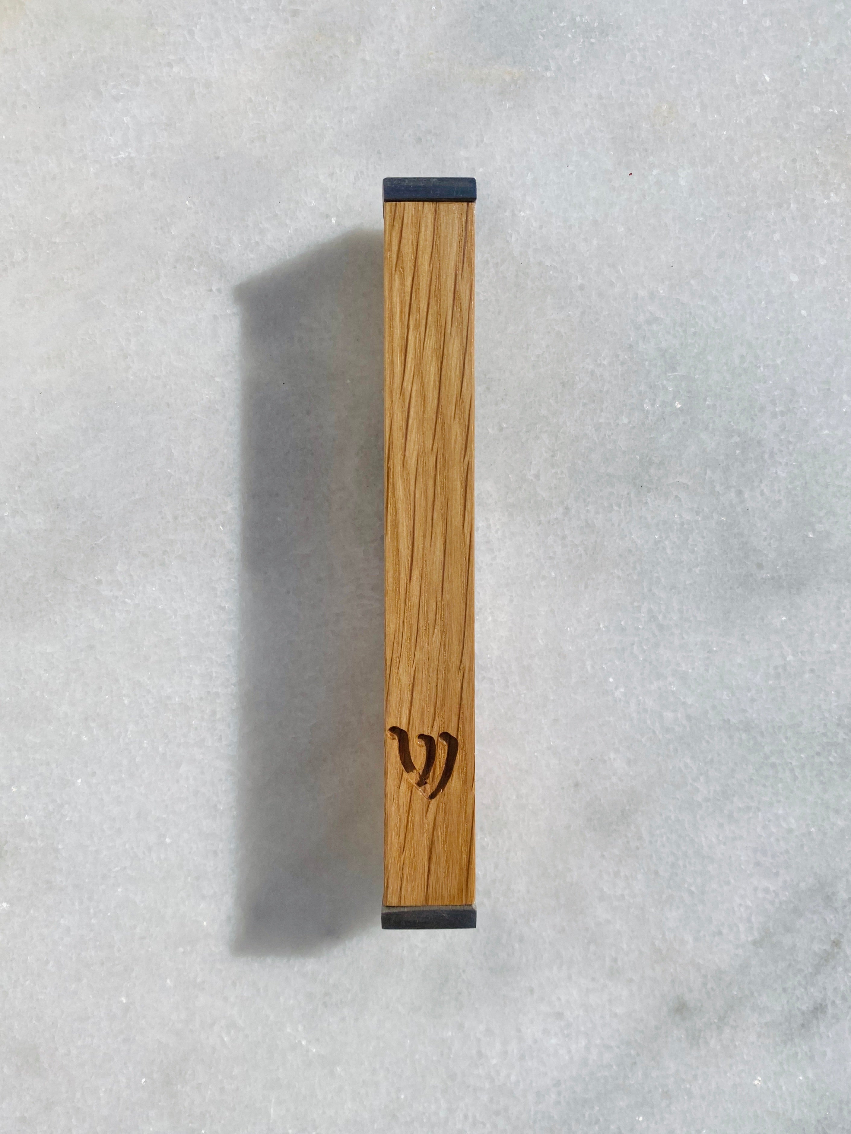 Solid Oak Mezuzah | Stainless Steel Caps