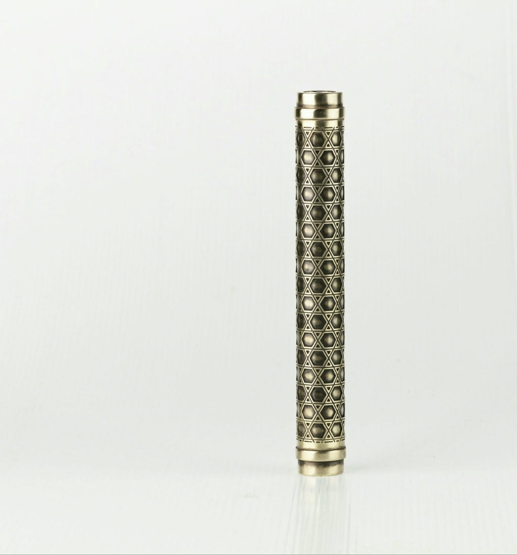 Brass Round Mezuzah Star of David Design | With Rings