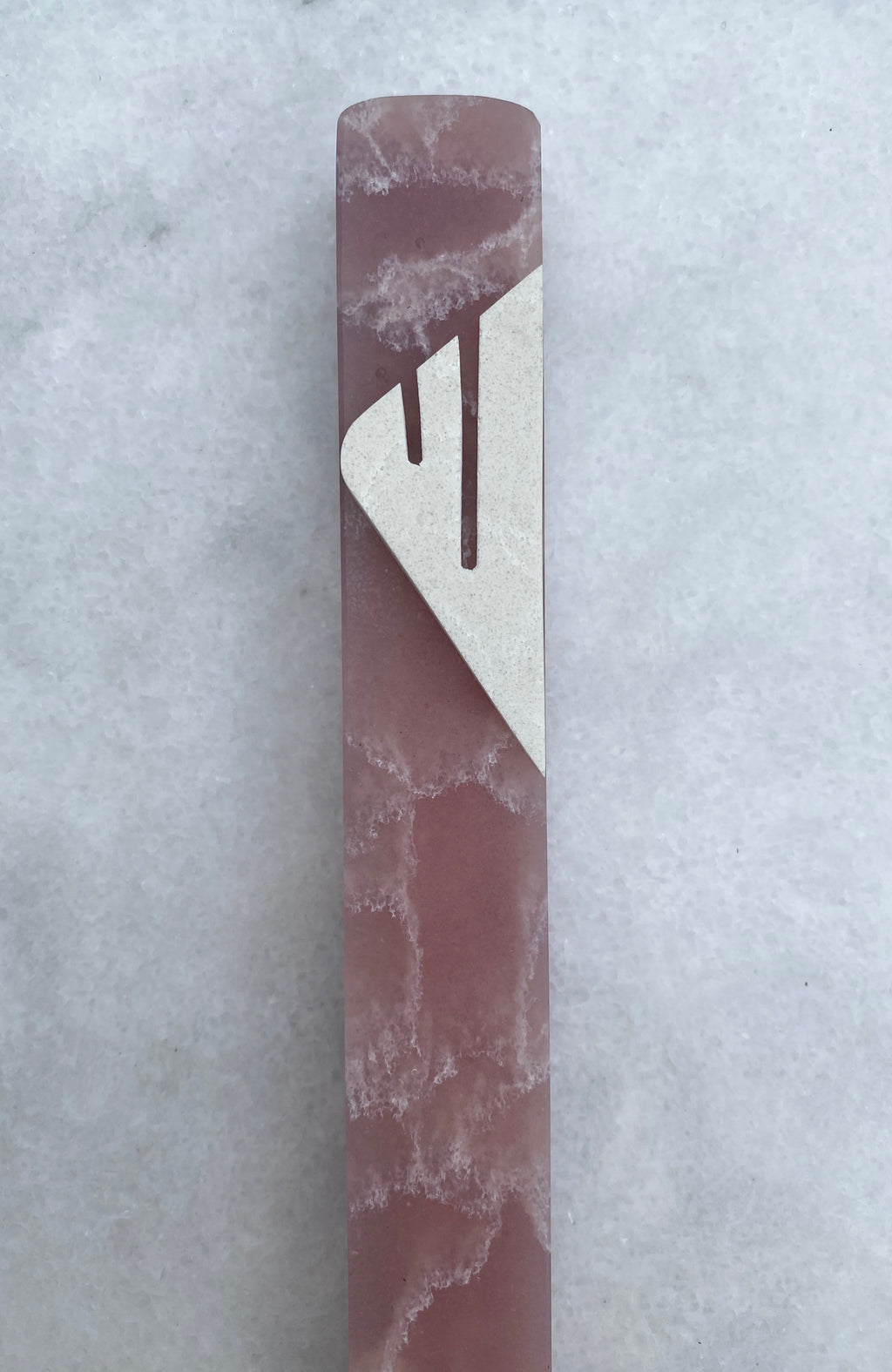 Rose Pink Quartz Mezuzah | Cream White Shin