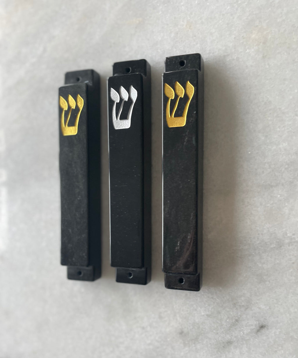 Black Obsidian Mezuzah with Gold Shin