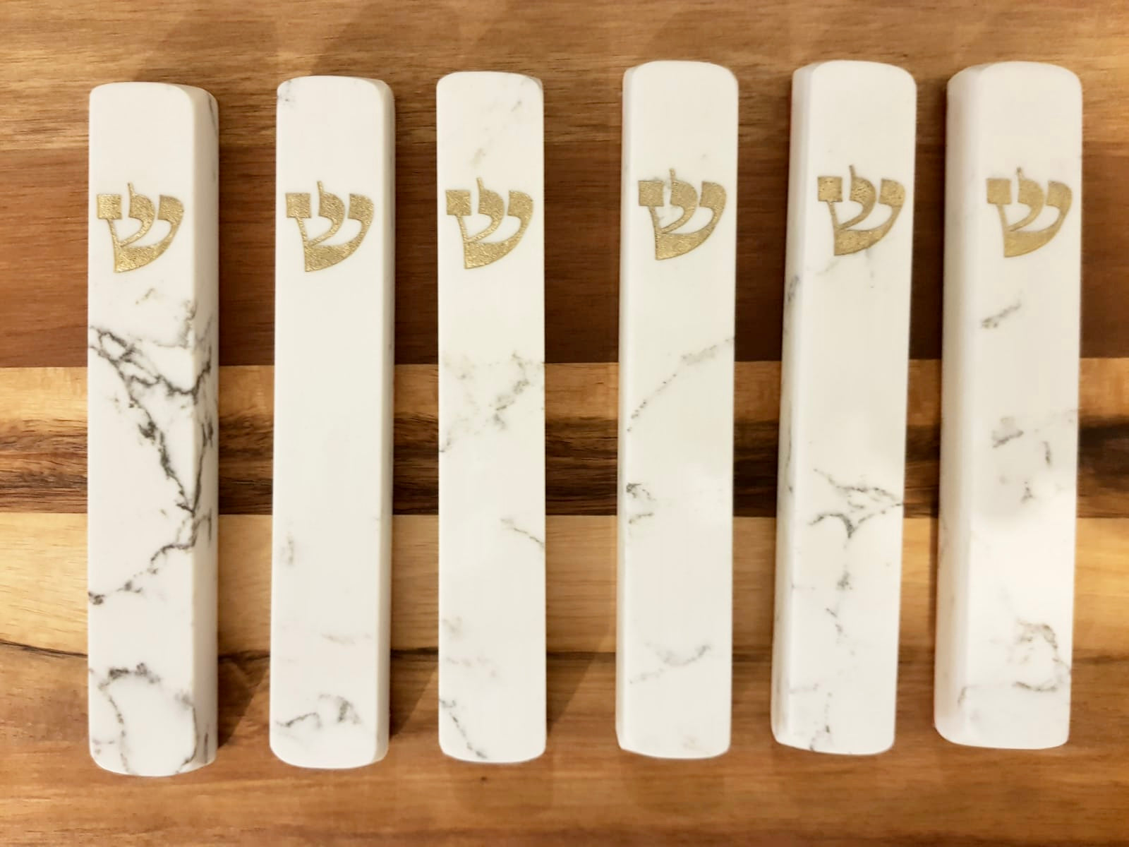 Carrara Mezuzah | Engraved Gold Shin