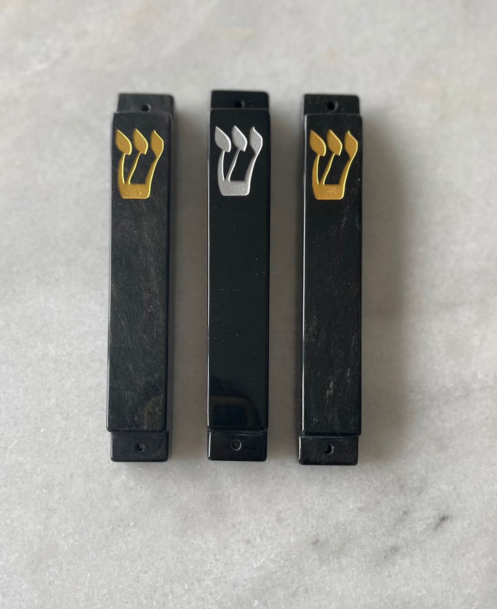 Black Obsidian Mezuzah with Silver Shin