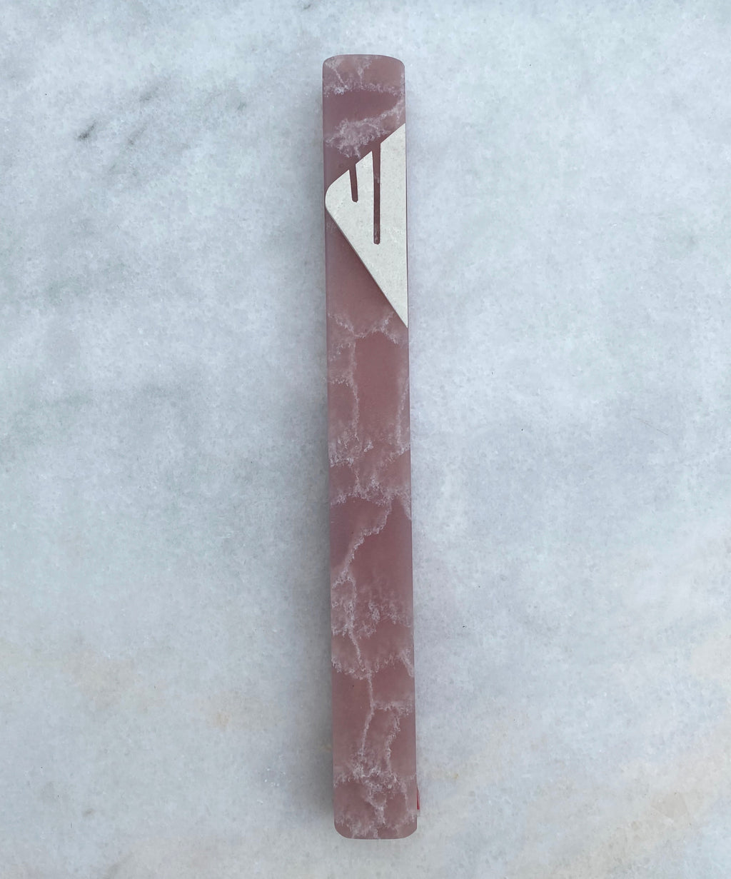 Rose Pink Quartz Mezuzah | Cream White Shin