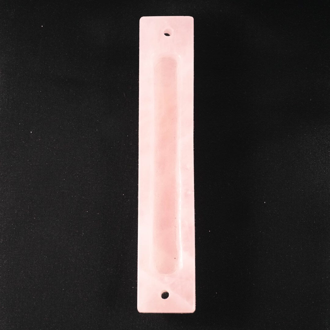 Carved Pink Quartz Stone with Gold Shin Mezuzah