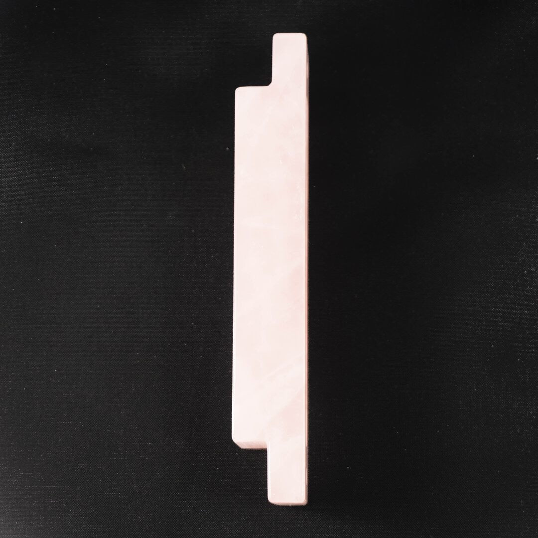 Carved Pink Quartz Stone with Gold Shin Mezuzah