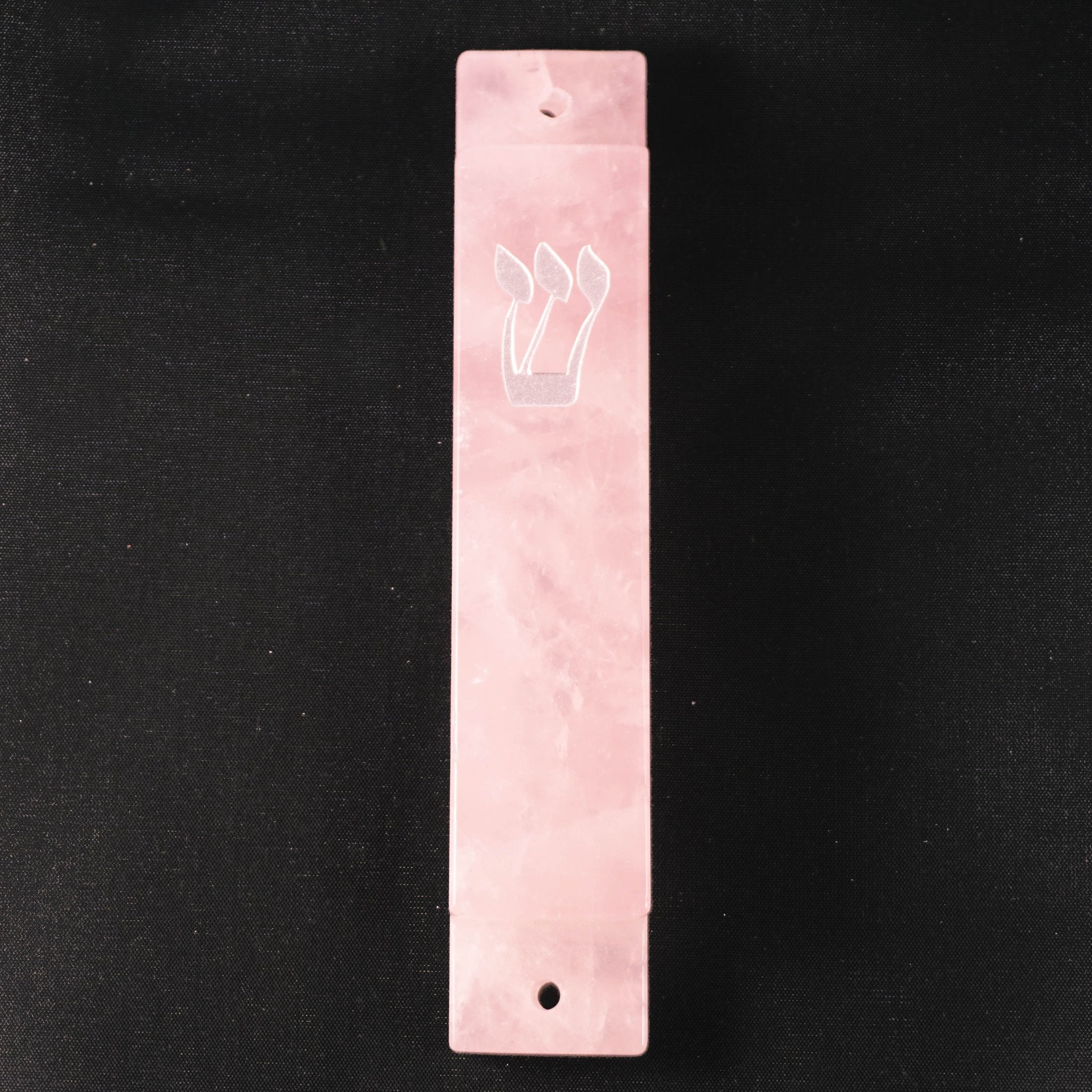 Carved Pink Quartz Stone - Silver Shin Mezuzah
