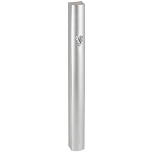 Aluminum Mezuzah 15Cm - Shiny Silver with Metal "Shin"